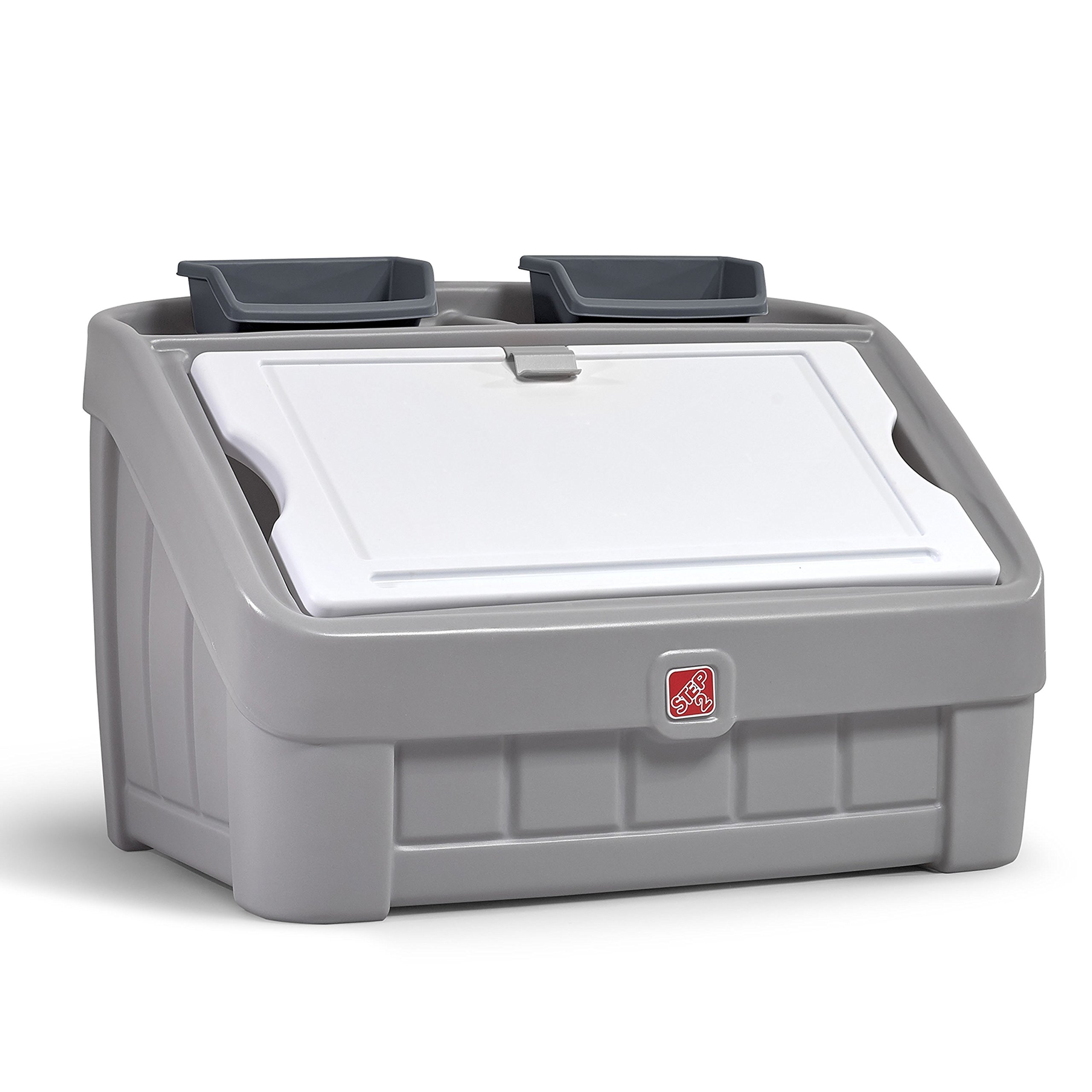 Step2 2-in-1 Toy Box & Art Easel - Durable Plastic Kids Toy Storage Organizer with Art Lid & Chest - Gray Toy Bin for Toddlers 2+ Years - Perfect for Playroom, Nursery & Preschool Classroom Organization