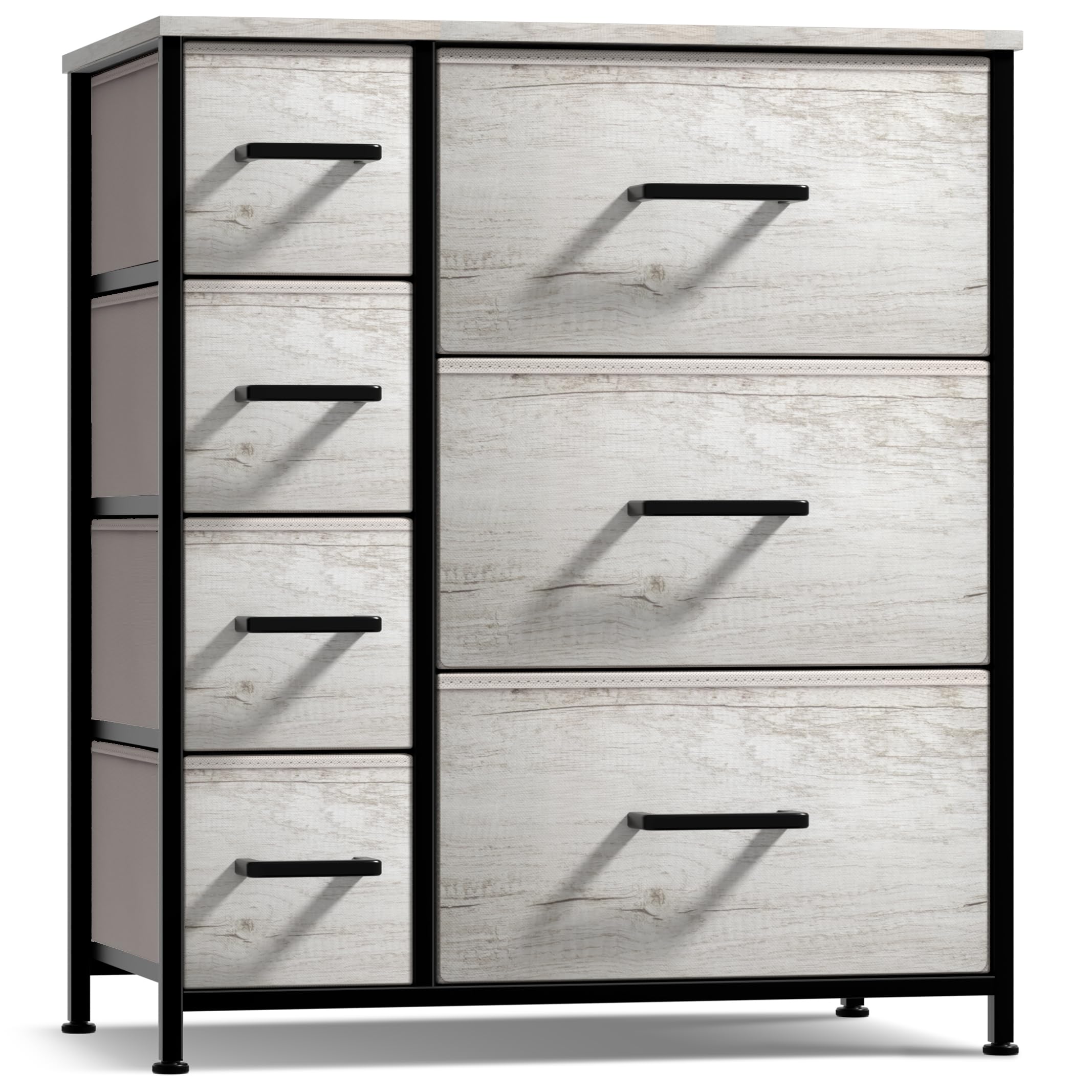 Sorbus 7-Drawer Dresser Organizer with Faux Wood Finish - Sturdy Steel Frame & Wood Top Storage Chest for Clothes, Bedding & Accessories - Perfect for Bedroom, Closet, Dorm Room or Entryway Organization - Easy Pull Fabric Bins for Quick Access