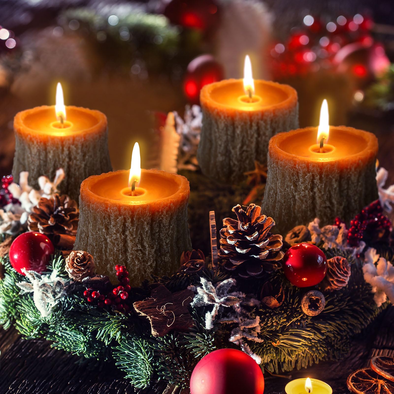 8 Pcs Christmas Scented Soy Candles Set - Handmade Tree Stump Tealight Candles 2.53 Inch, Rustic Bark Design for Holiday Home Decor | Perfect for Winter Mantel, Christmas Table Centerpiece & Cozy Gift Giving