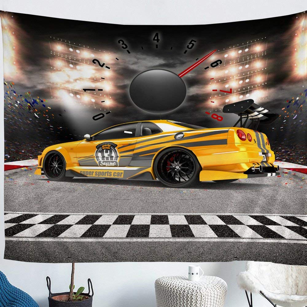 Erosebridal Boys Racing Car Wall Tapestry - Large 59x82 Inch Dirt Bike Wall Art for Kids & Men - Yellow Automotive Bedroom Decor - Perfect for Gaming Rooms, Man Caves & Boys Bedroom Wall Hangings