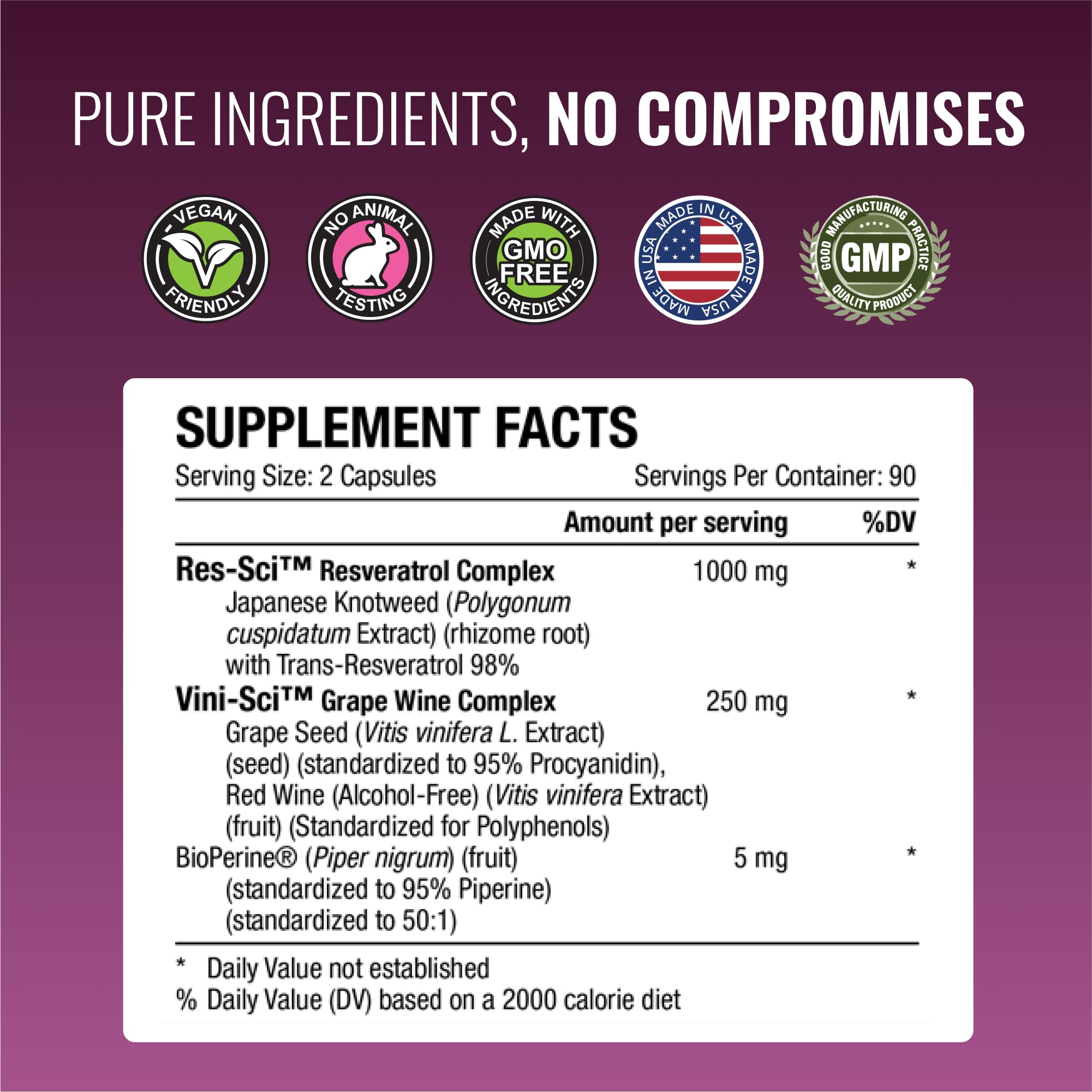 Approved Science® Resveratrol Supplement - 1000mg Trans-Resveratrol with 250mg Polyphenols & 98% Purity - Enhanced with Bioperine® - 180 Vegan Capsules - Antioxidant Support for Heart Health & Anti-Aging - Perfect for Daily Wellness Routine