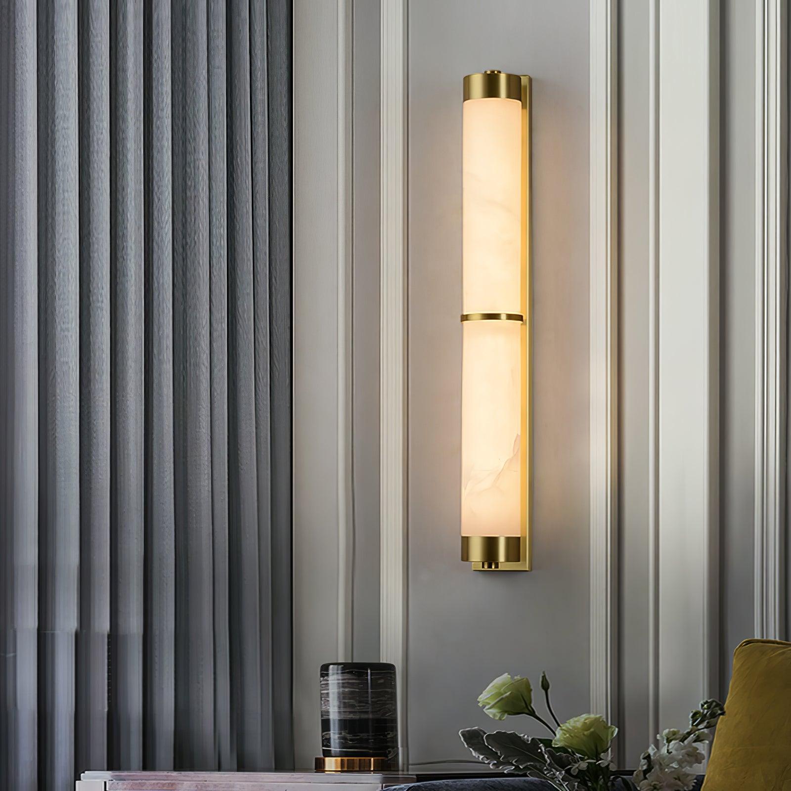 Vintage Cylindra Alabaster Brass Wall Sconce - Elegant Antique Brass Finish Wall Light Fixture for Bedroom, Hallway & Living Room Lighting