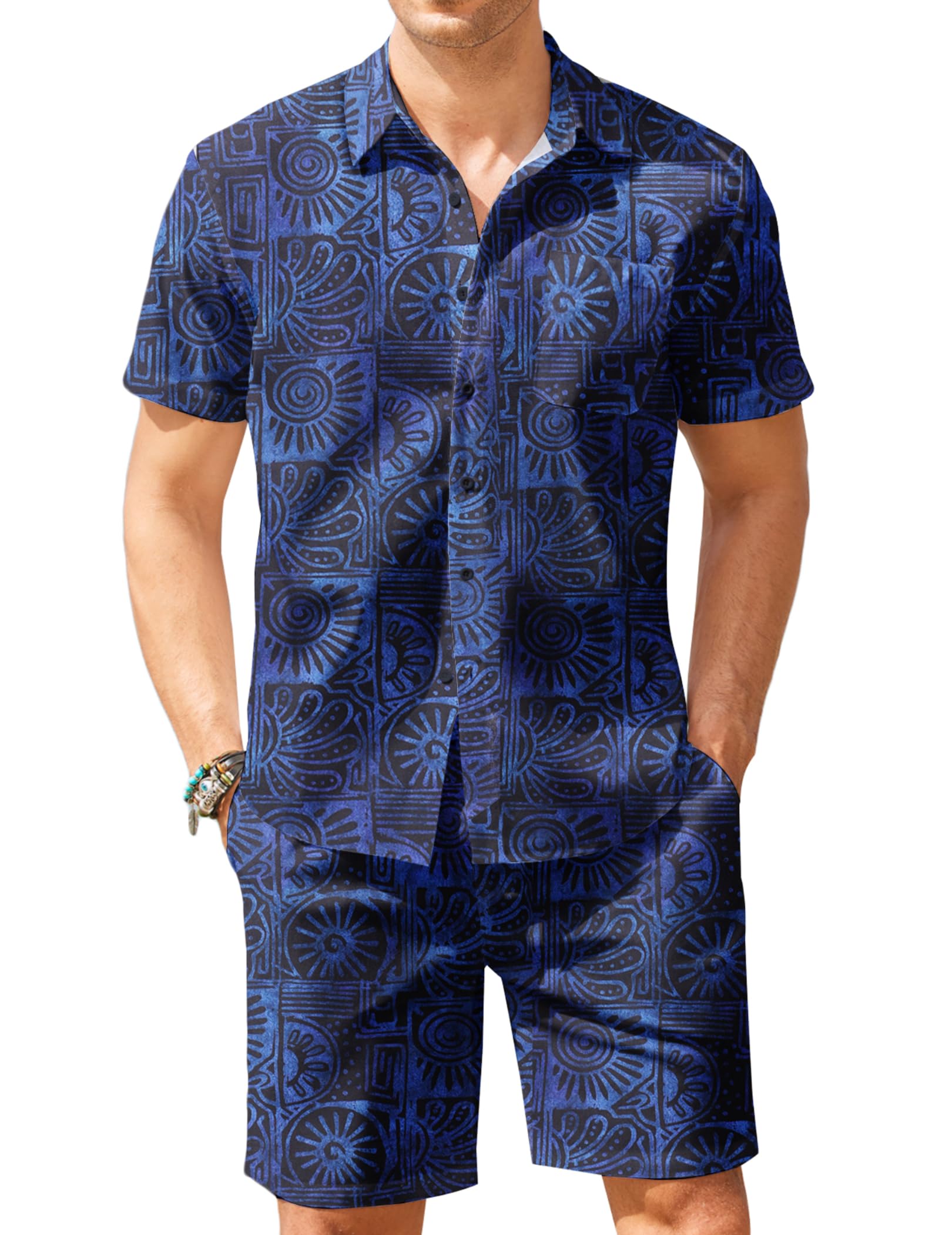 COOFANDY Men's Hawaiian 2-Piece Outfit Floral Matching Summer Beach Shirt & Shorts Set | Tropical Vacation Wear for Pool Party, Beach Getaway & Casual Outings