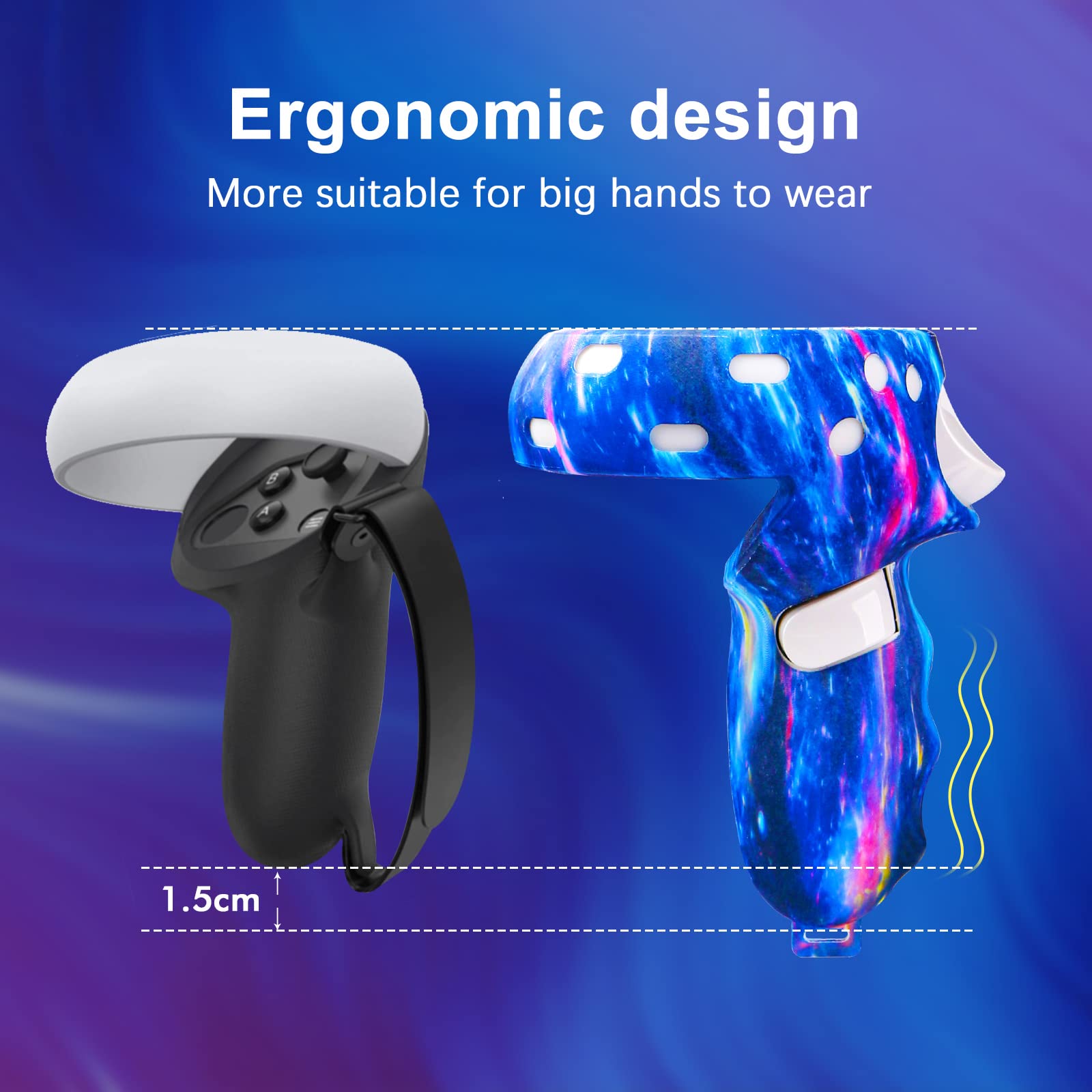 Oculus Quest 2 VR Accessories Set - Silicone Face Cover, Controller Grip, Protective Shell, Lens Cover & 10 Disposable Eye Masks (Galaxy Design) - Enhance Comfort & Hygiene for Extended VR Gaming Sessions