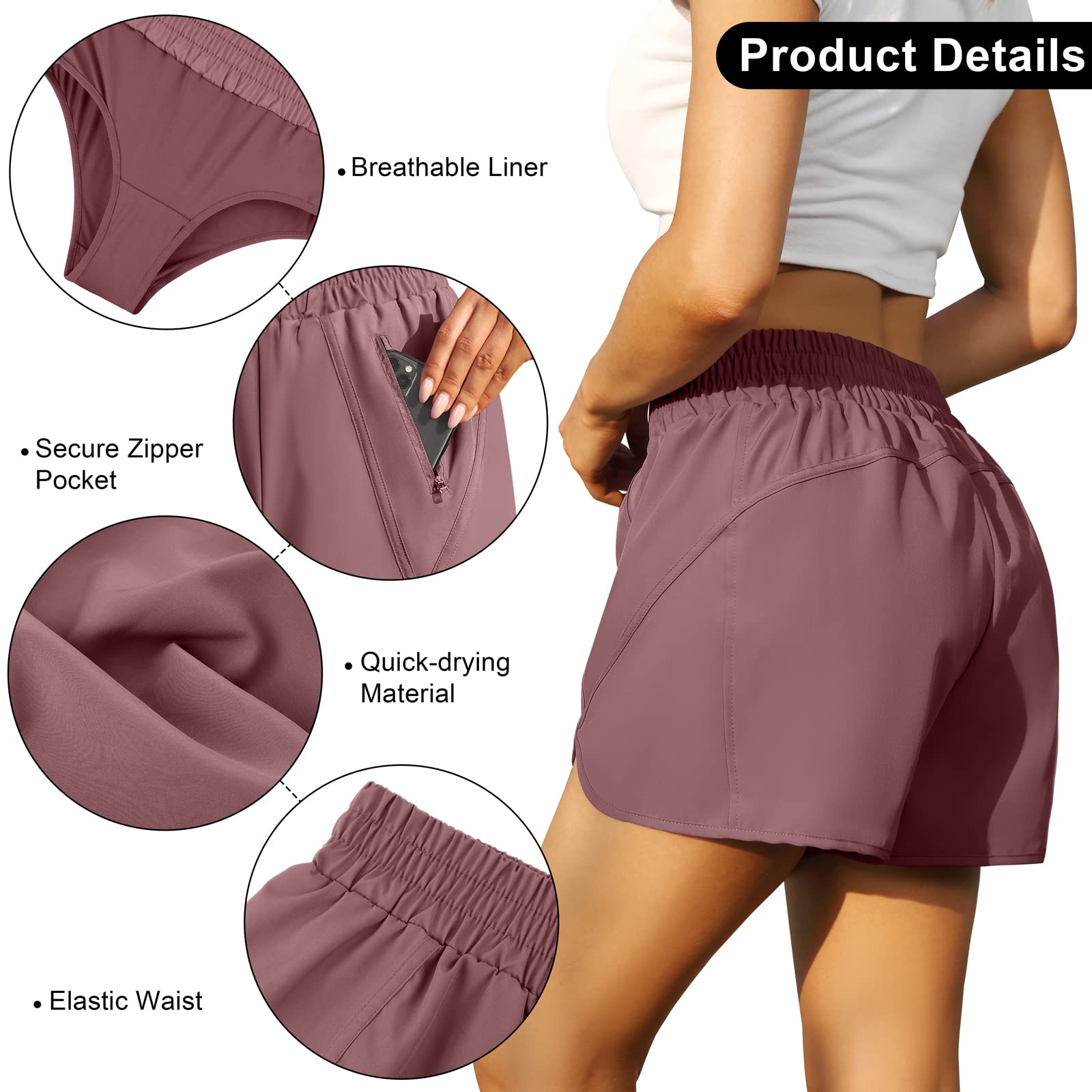 URATOT 2 Pack Quick Dry High Waisted Workout Shorts for Women - Summer Athletic Running Shorts with Zip Pockets - Perfect for Gym, Yoga & Outdoor Activities