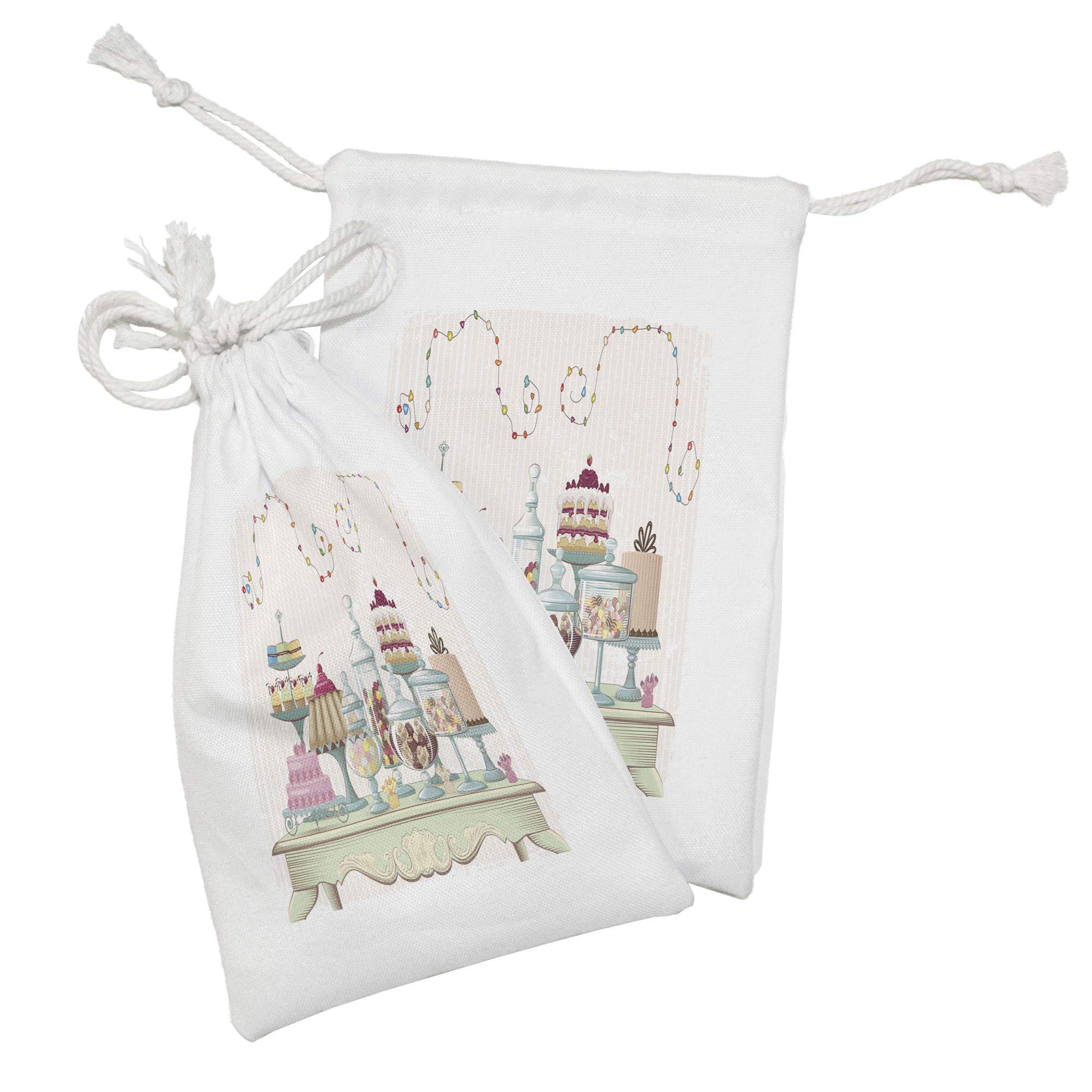 Ambesonne 2-Pack Cookie Fabric Pouch Set - Vibrant Swirling Ornaments with Cakes & Glass Jars Design - 9