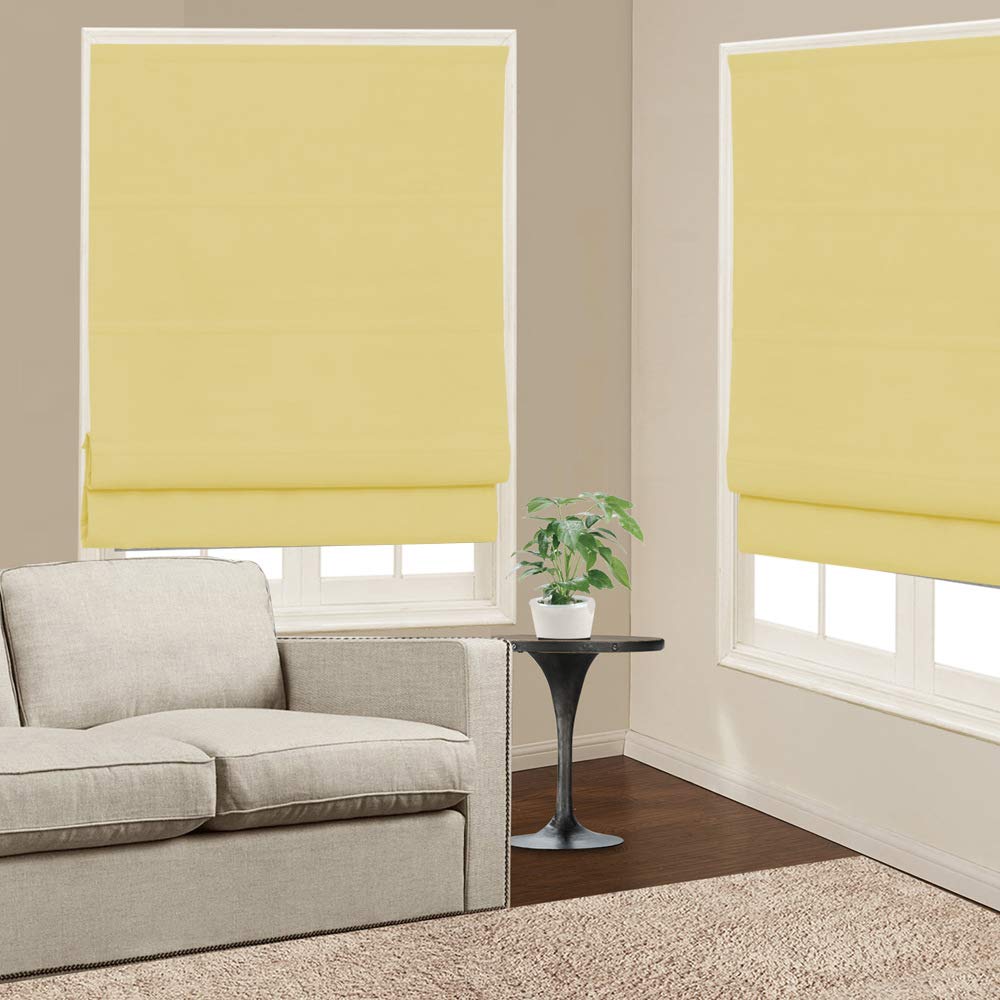 Premium Blackout Roman Shades - Custom Washable Fabric Window Blinds for Kitchen, French Doors & Living Room | Yellow Solid Color for Light Control & Privacy