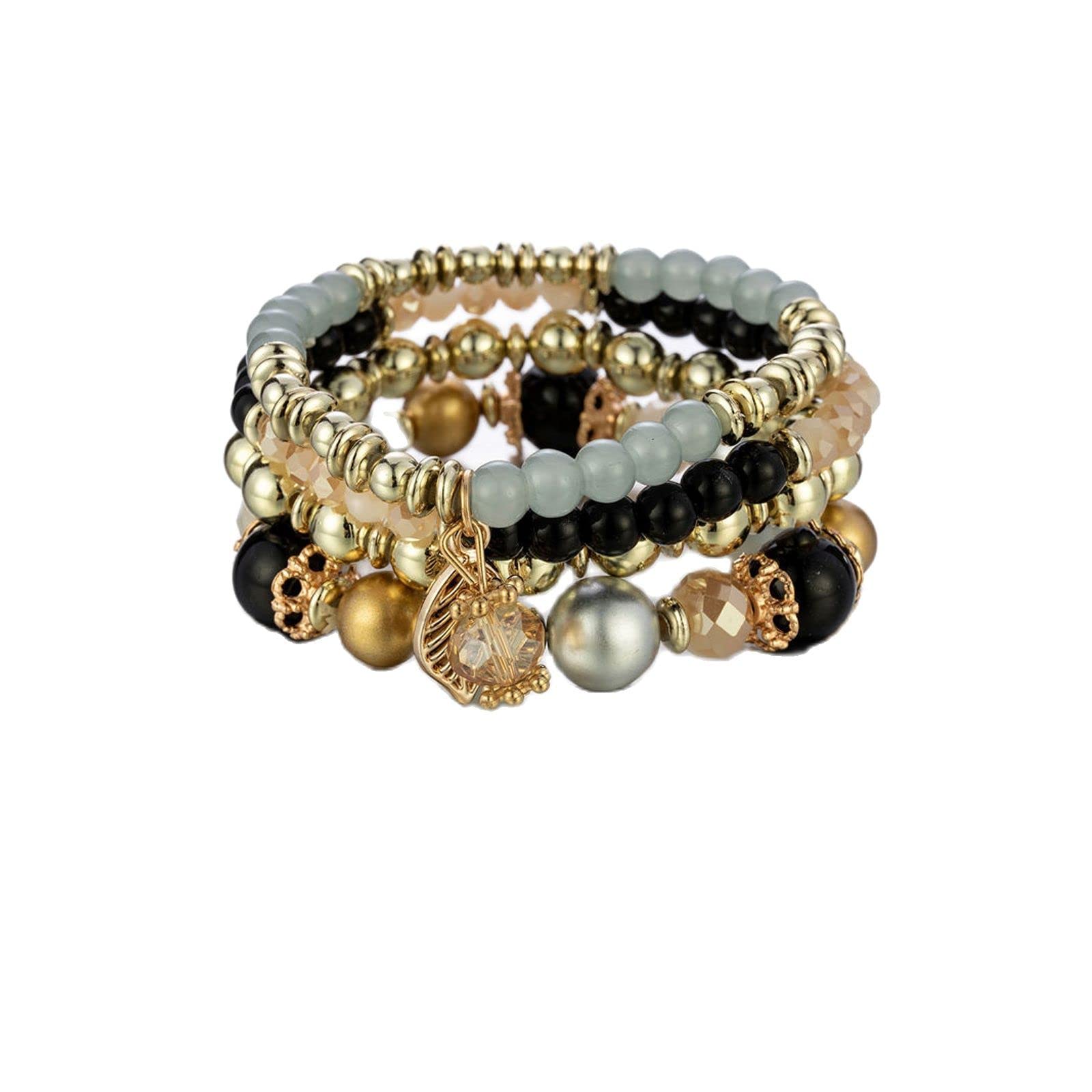 Bohemian Beaded Stretch Bracelet Set for Women - Stackable Multi-Layer Beaded Bracelets with Mixed Charms, Adjustable Bangle Jewelry for Casual Wear, Festival Outfits and Gift Giving