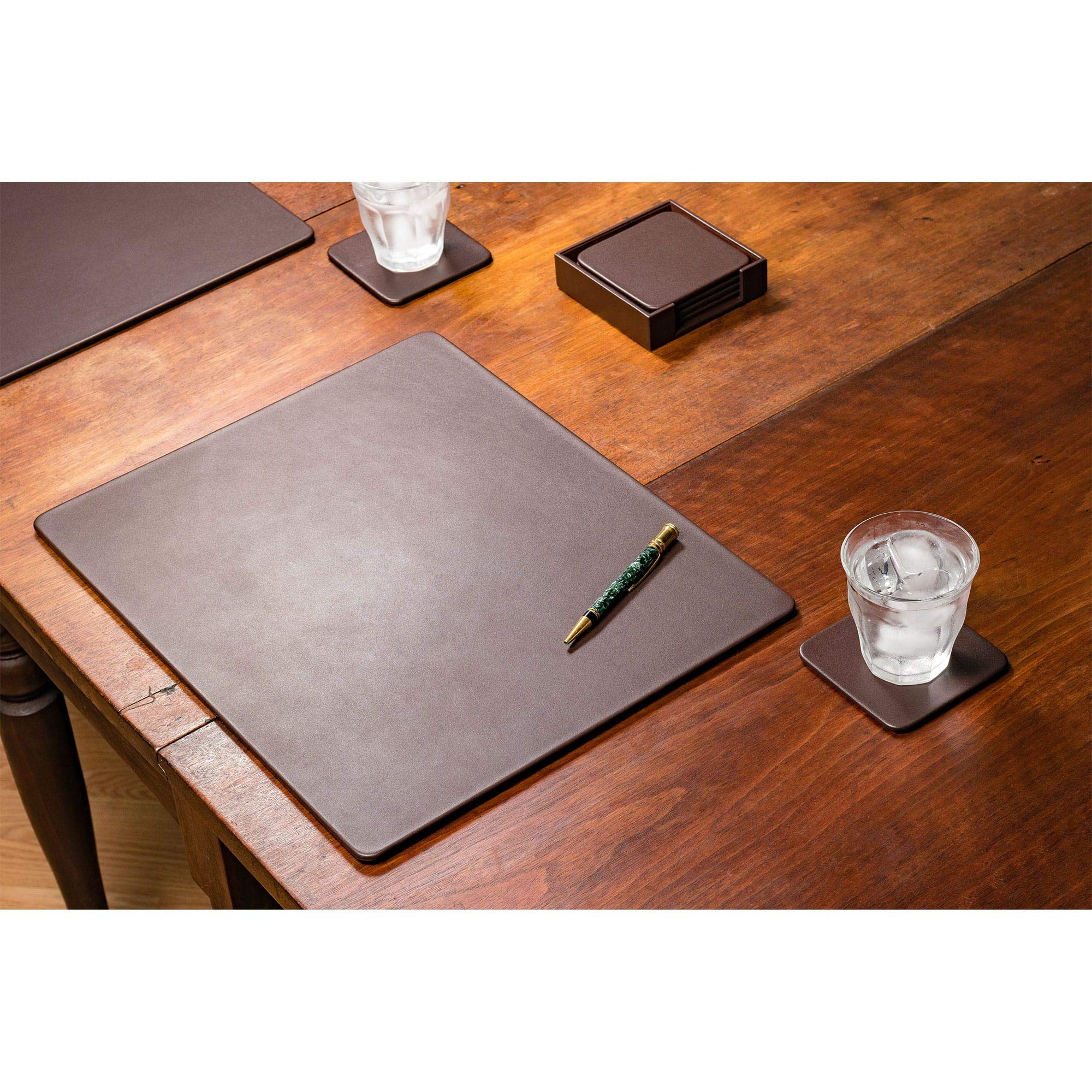Premium Chocolate Brown Leather Conference Room Set - Luxury Leather Coasters & Desk Blotters for Executive Office - Elegant Office Decor & Accessories (Set of 8) - Perfect for Business Meetings, Corporate Gifts & Office Upgrade