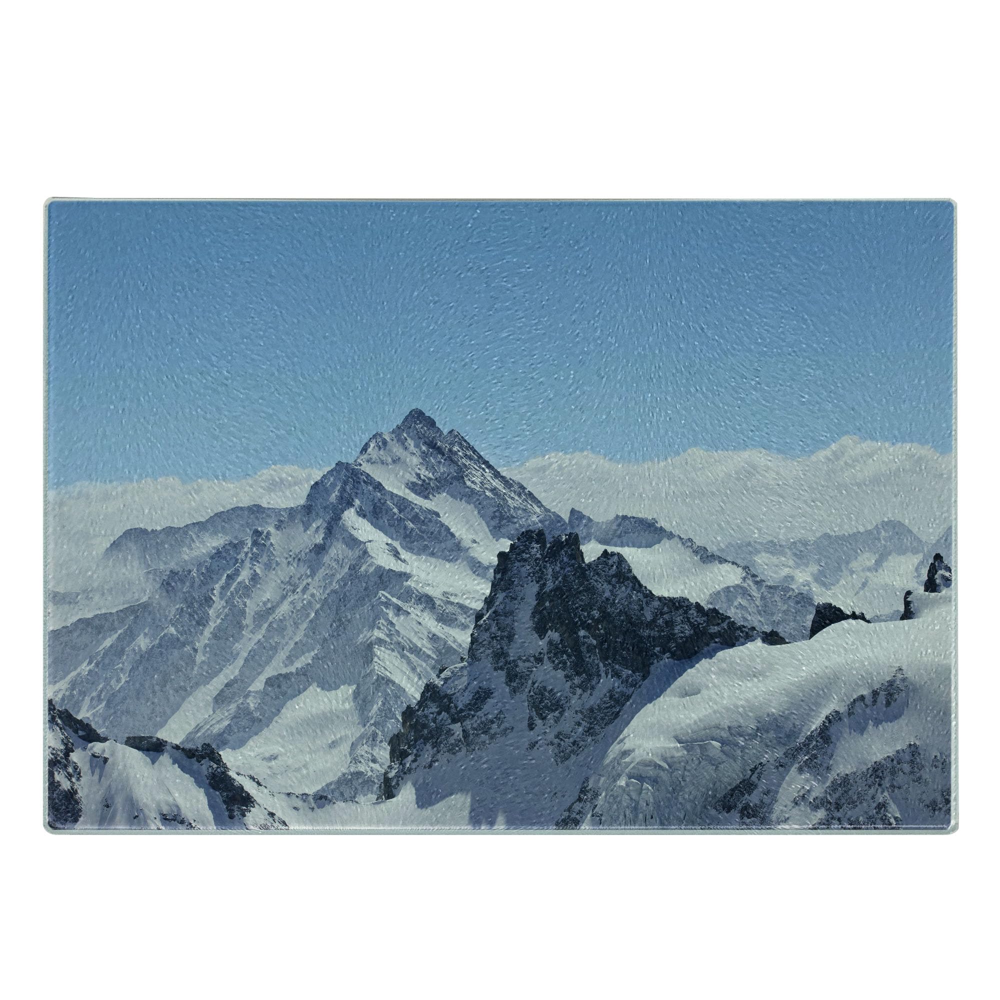 Ambesonne Winter Themed Tempered Glass Cutting Board - Snowy Rocky Mountain Peaks Landscape Design - Blue and White Decorative Serving Board for Cheese, Charcuterie & Entertaining - Small Size Kitchen Gift Idea