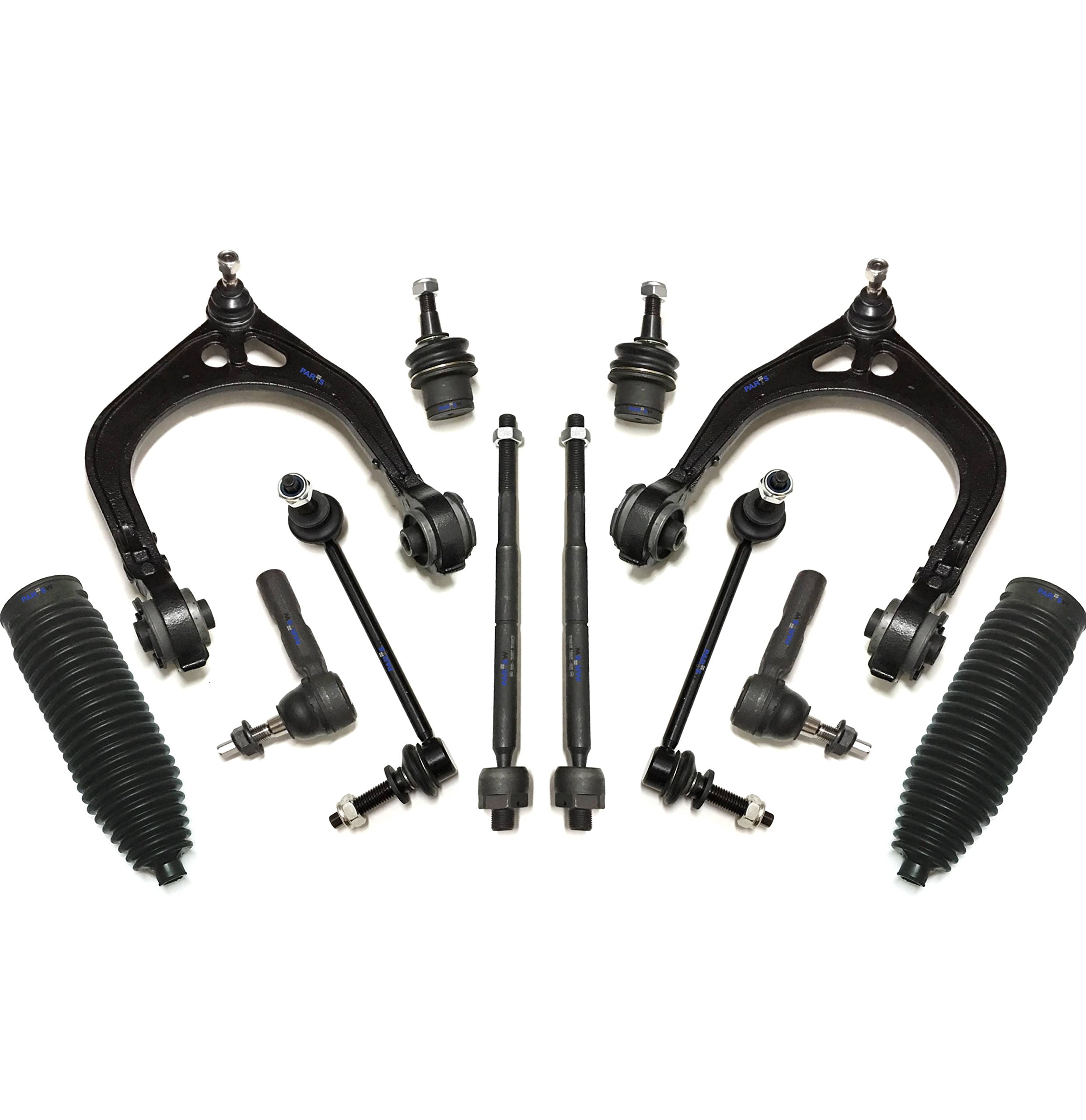 12-Piece Suspension Kit for Chrysler 300, Dodge Challenger & Charger - Upper Control Arms, Ball Joints, Sway Bars, Rack & Pinion Bellows, Inner/Outer Tie Rod Ends - Adjustable & Durable for Smooth Ride & Enhanced Handling