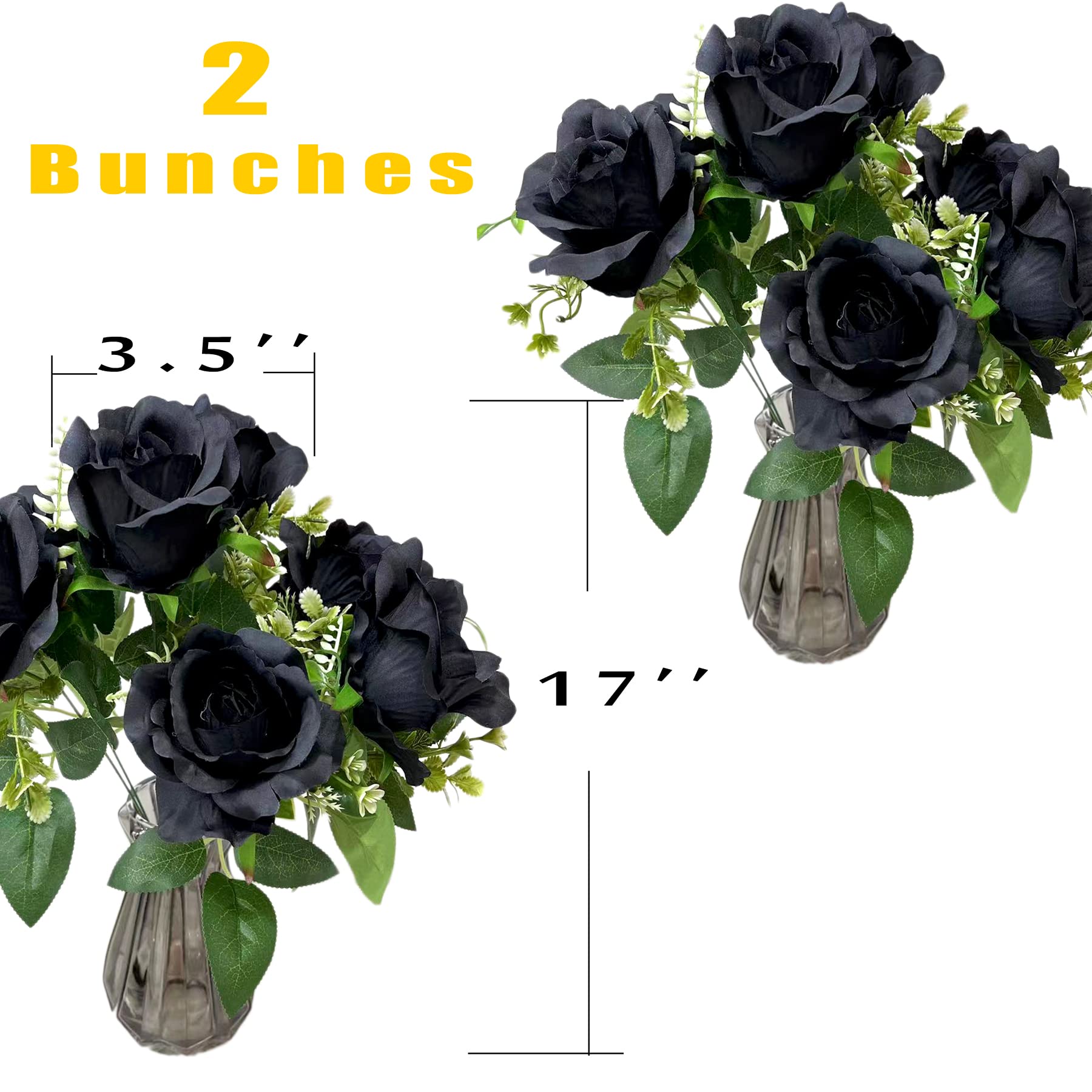 UKELER 12-Pack Artificial Black Roses Bouquet - Realistic Silk Fake Flowers with Stems for Home Decor, Wedding Centerpieces, Party Arrangements, Table Decorations - Perfect for Valentine's Day, Halloween & Gothic Themed Events