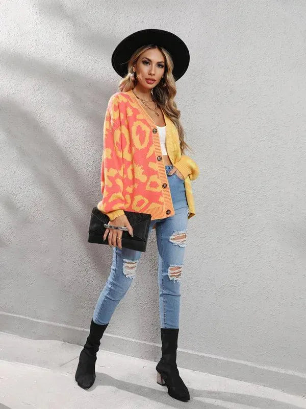 Stylish Leopard Print Oversized Knit Cardigan Sweater for Women - Cozy Fall & Winter Fashion - Perfect for Streetwear, Casual Outfits and Layering