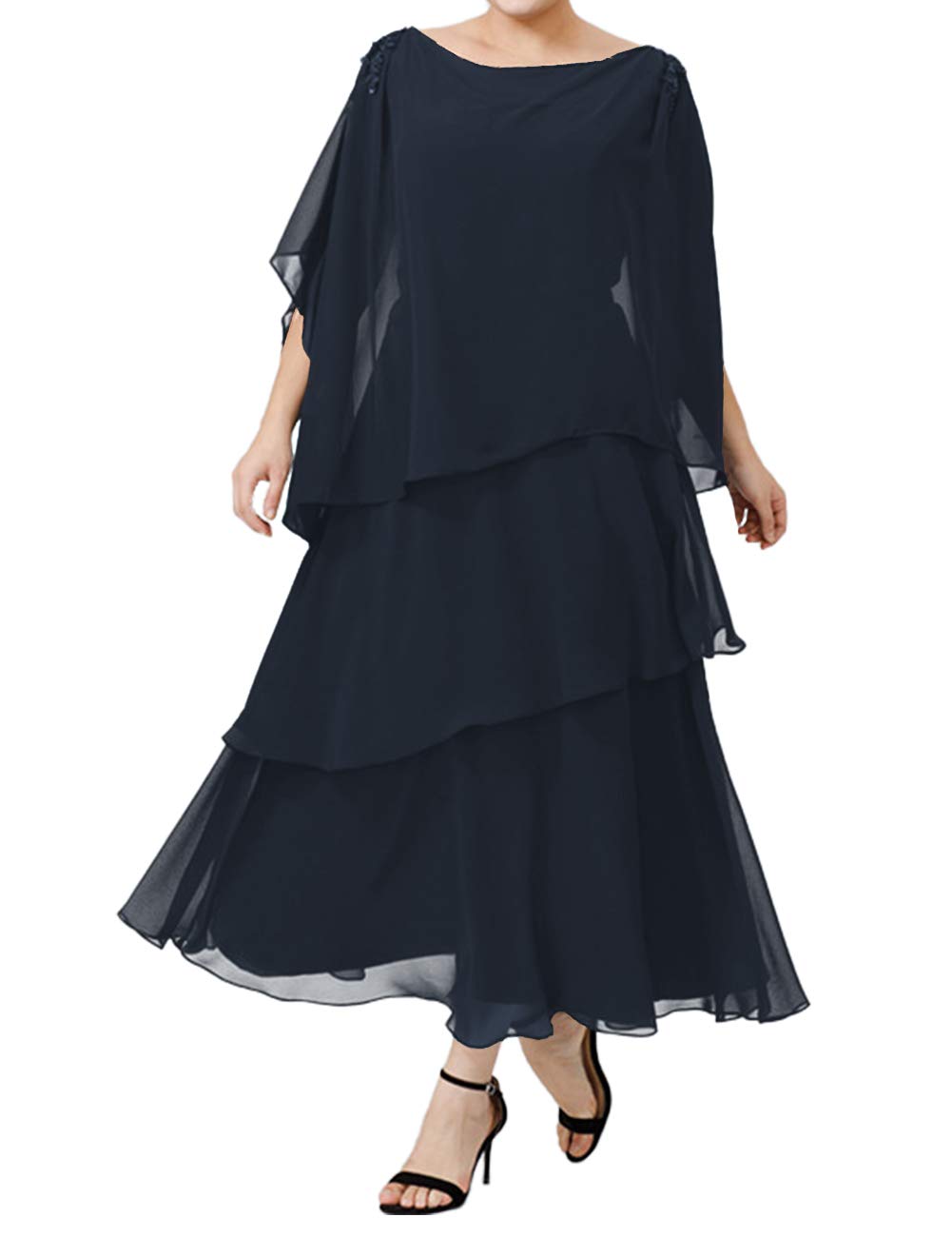 Elegant Plus Size Mother of The Bride Dresses Long Sleeves Chiffon Formal Evening Gown for Women - Perfect for Weddings, Parties & Special Occasions