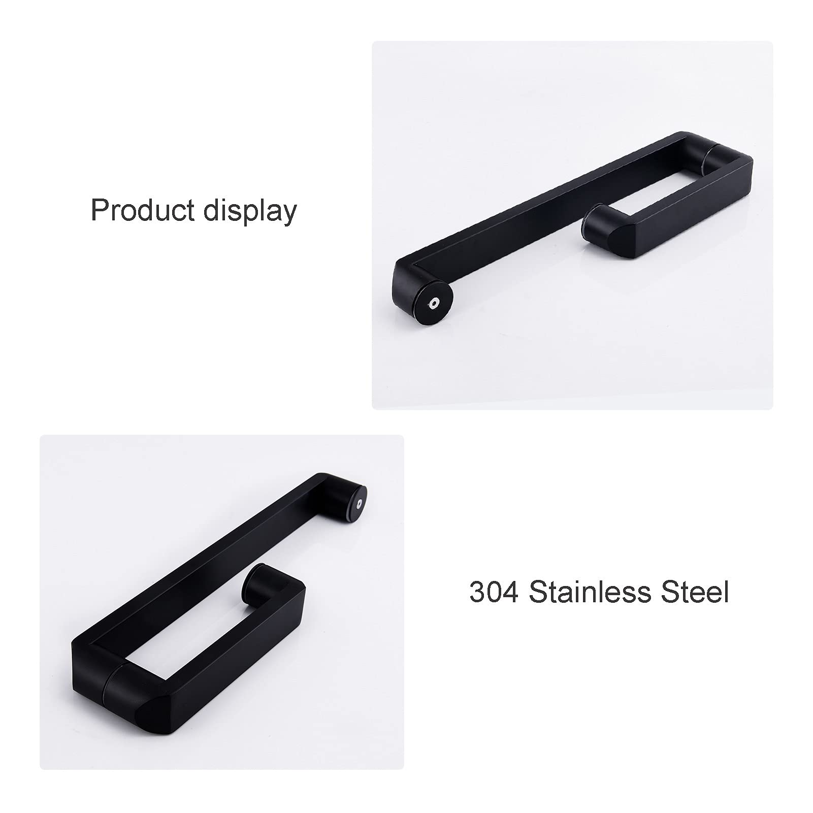 Stainless Steel Push Pull Glass Door Handle - Black Bathroom Shower Door Replacement Handle (275mm+475mm) - Perfect for Modern Homes, Office Glass Doors & Shower Enclosures