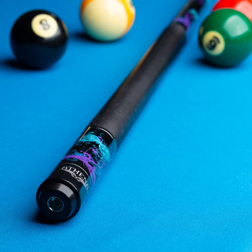 Athena ATH44 Teal and Purple Butterflies Pool Cue Stick - Professional Billiards Accessory for Pool Halls, Game Rooms & Home Recreation