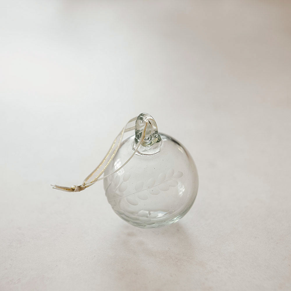 Handmade Blown Glass Christmas Ornament with Etched Design - Small Holiday Decoration for Tree, Gift, and Home Decor