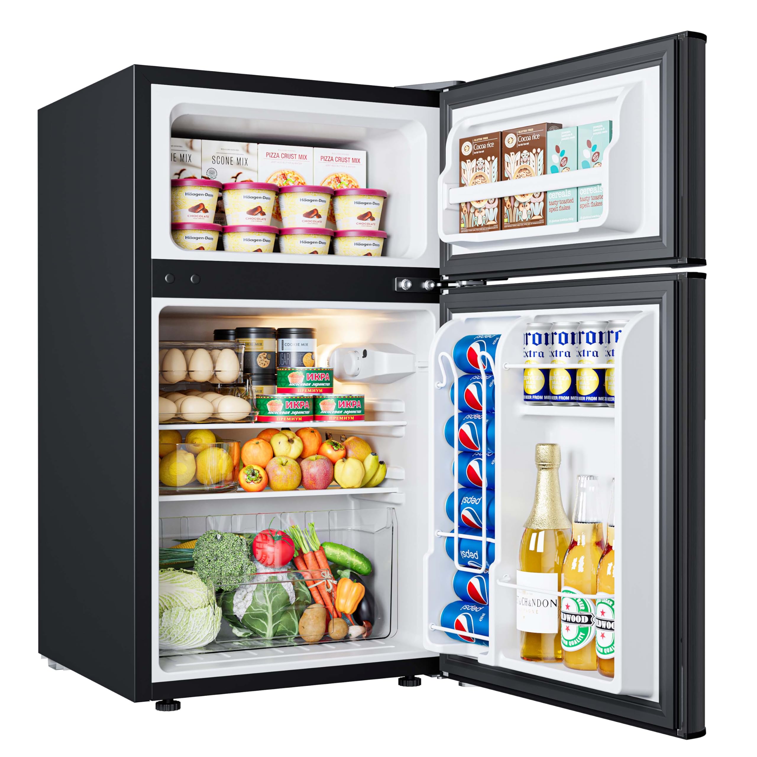 EUHOMY 3.2 Cu.Ft Mini Fridge with Freezer - Compact 2 Door Refrigerator for Dorm, Bedroom, Office - Perfect for Food Storage, Beverages & Beer - Energy Efficient Black Mini Fridge for Small Spaces