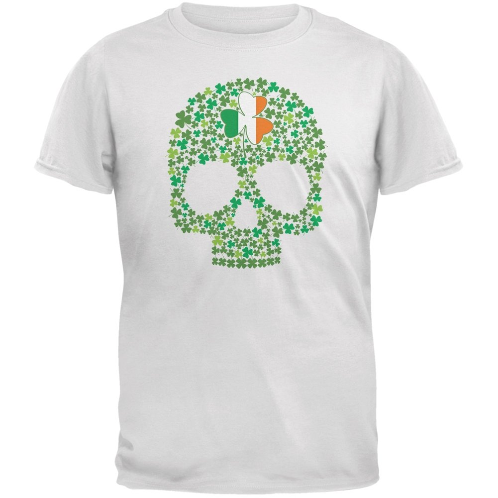 Old Glory St. Patrick's Day Shamrock Skull White Adult T-Shirt - Irish Pride Graphic Tee for Men & Women | Perfect for Pub Crawls, Parades & Holiday Parties