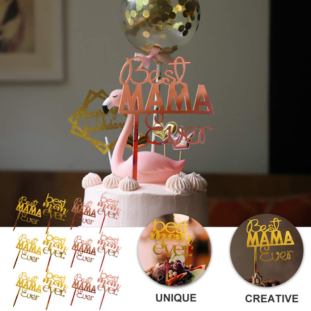 Amosfun 20pcs Best Mom Ever Cupcake Toppers - Premium Cake Decorations for Mother's Day, Women's Day & Birthday Parties - Perfect for DIY Baking, Baby Showers, and Special Celebrations