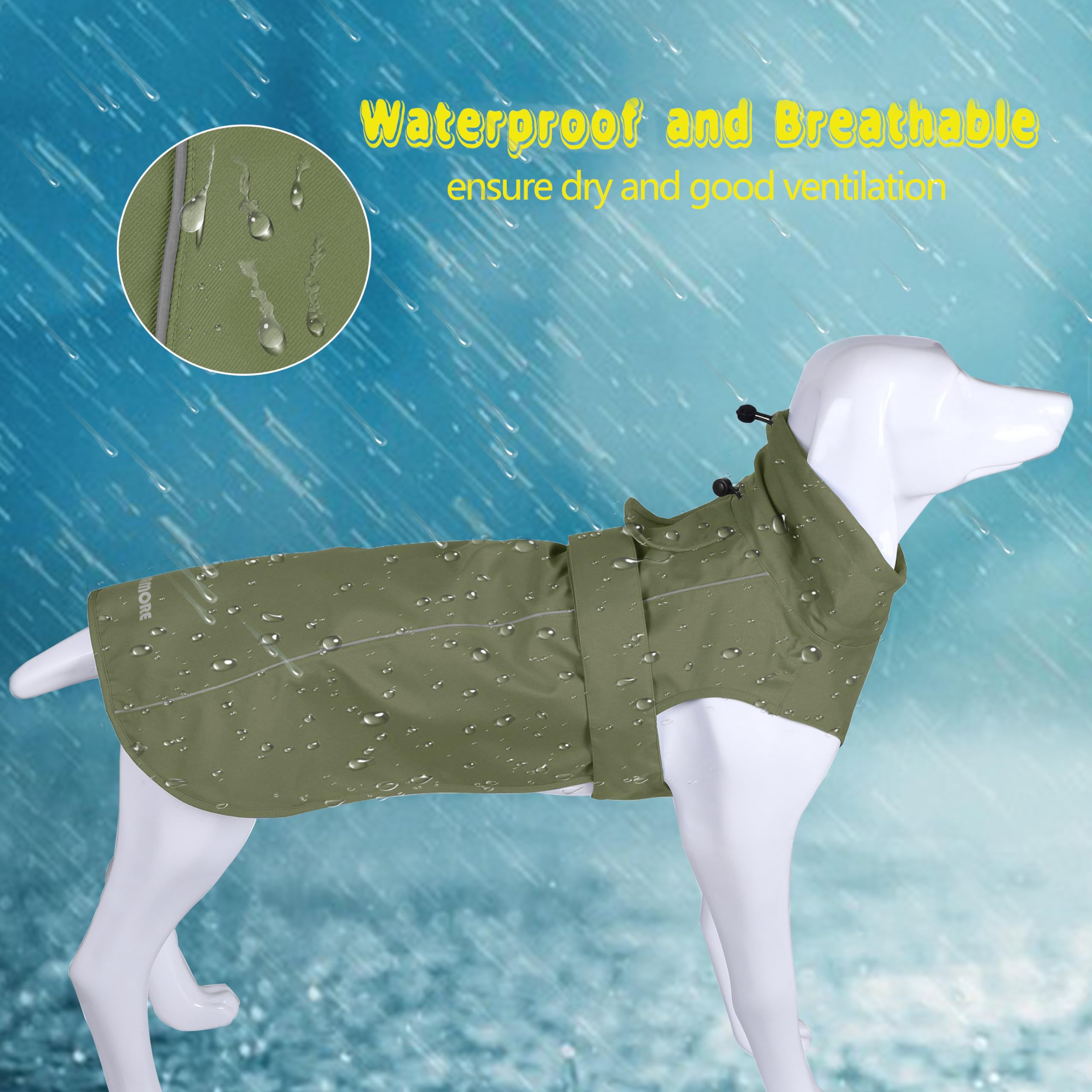 Waterproof Adjustable Dog Raincoat - Lightweight Reflective Pet Jacket for Small, Medium & Large Dogs (Army Green, X-Small) - Perfect for Outdoor Walks, Hiking & Rainy Day Protection