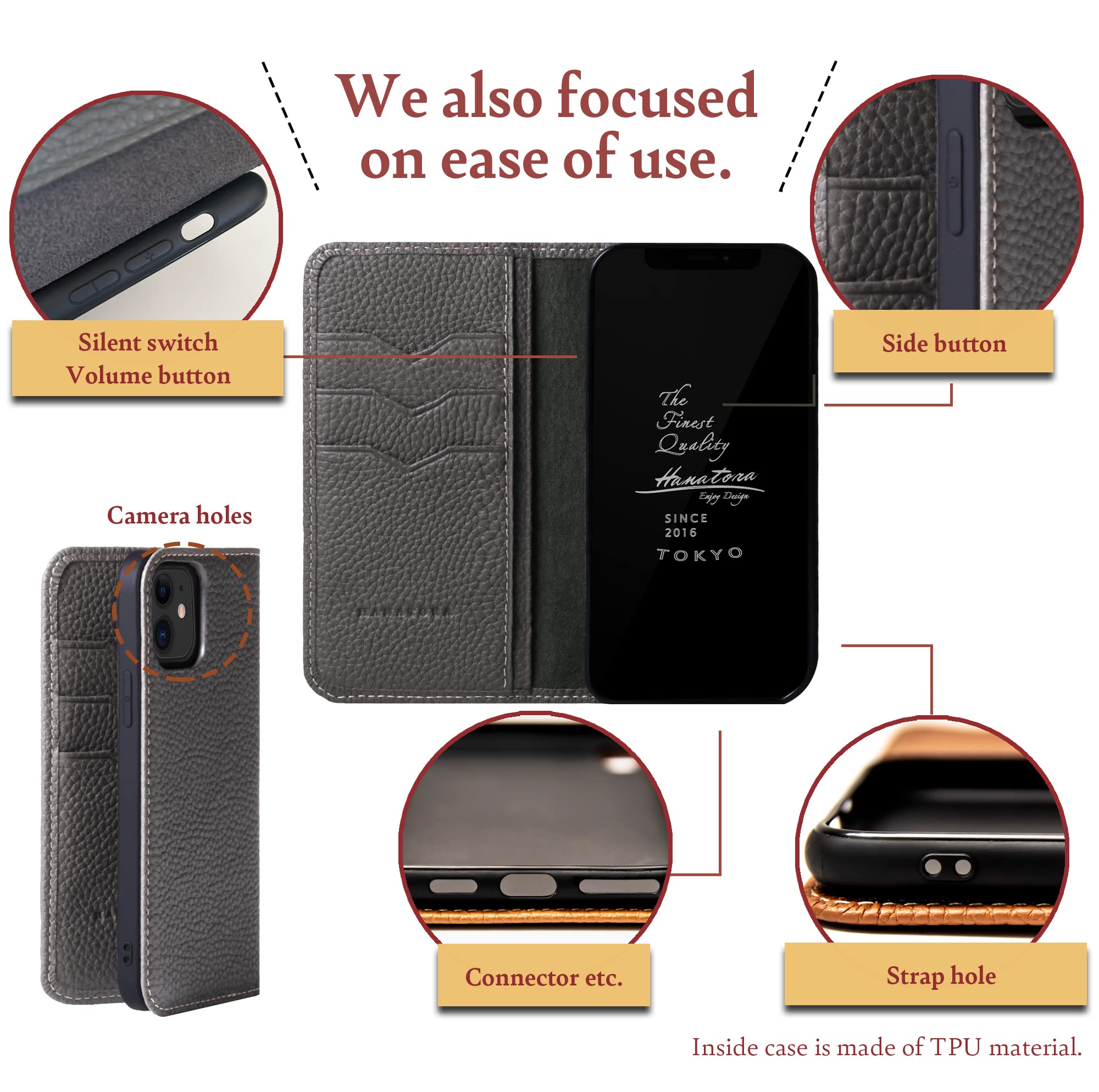 Genuine Calfskin Leather Wallet Case for iPhone 13 with Magsafe - Flip Cover with Card Holder Slots | Slim Protective Phone Case for Everyday Use & Travel