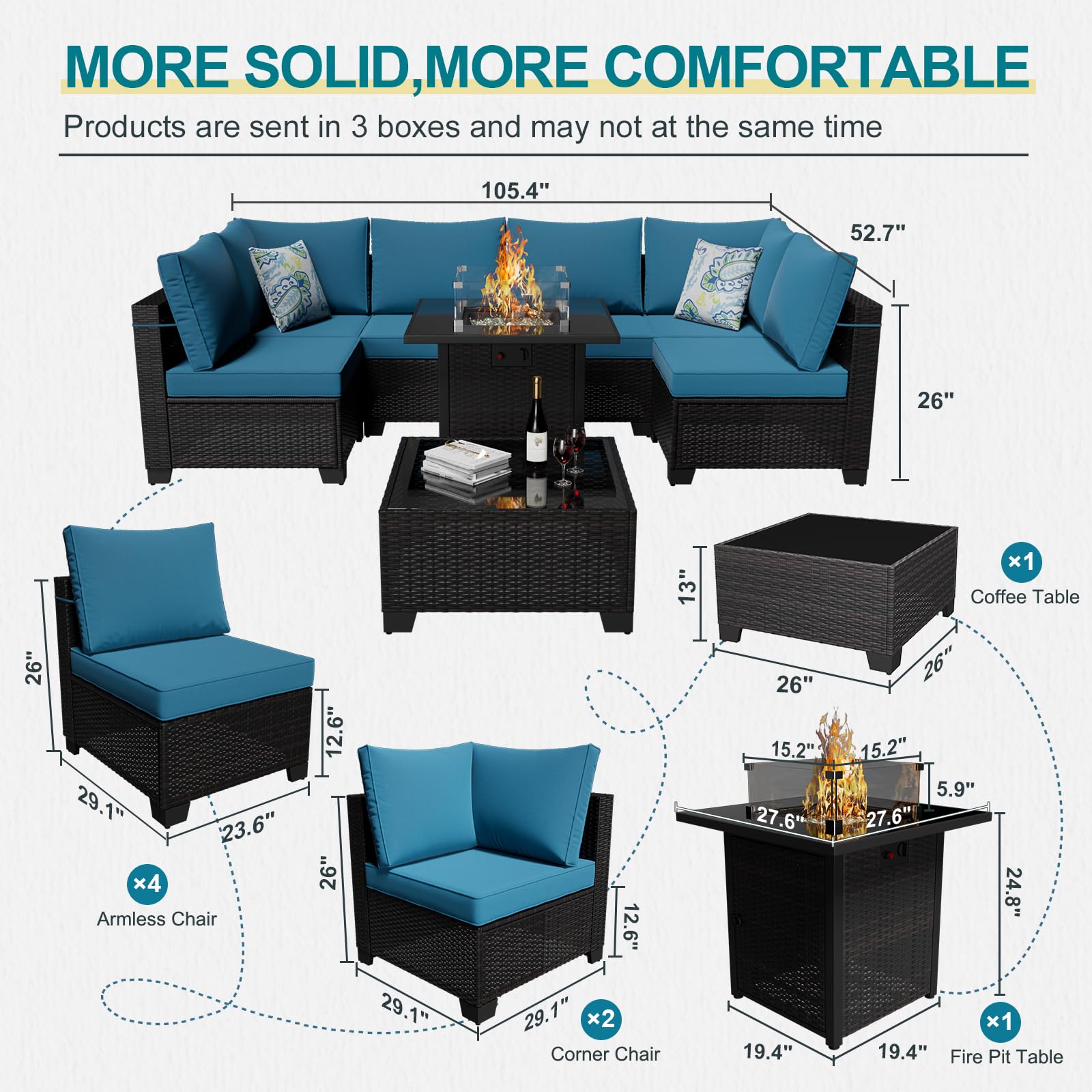 8-Piece Outdoor Sectional Furniture Set with Rattan Wicker Sofa & 28