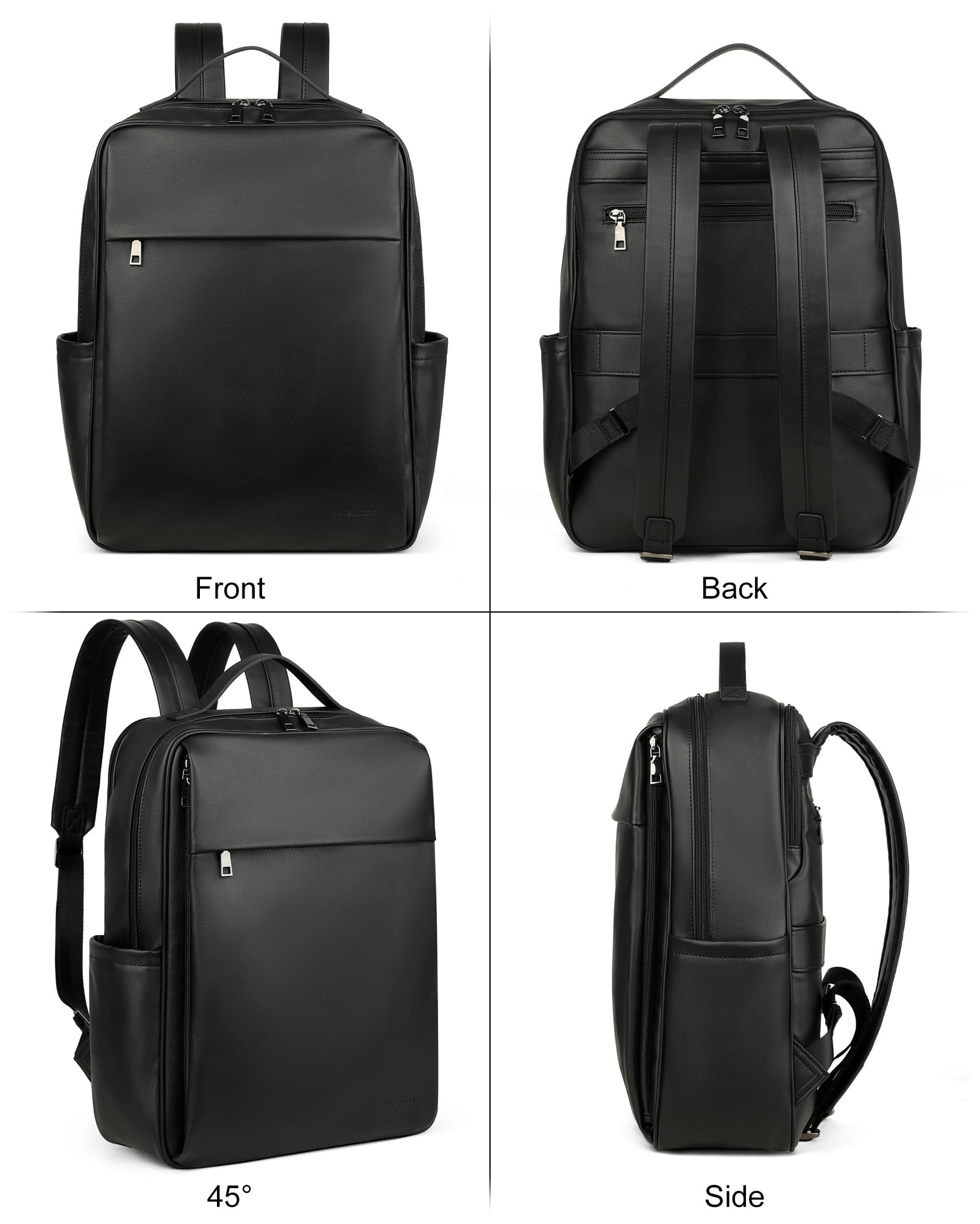 MASINTOR 15.6 Inch Women's PU Leather Laptop Backpack - Large College School Bag, Travel Backpack for Work & Commuting - Stylish Black Casual Purse for Daily Use, Business Trips & Campus Life