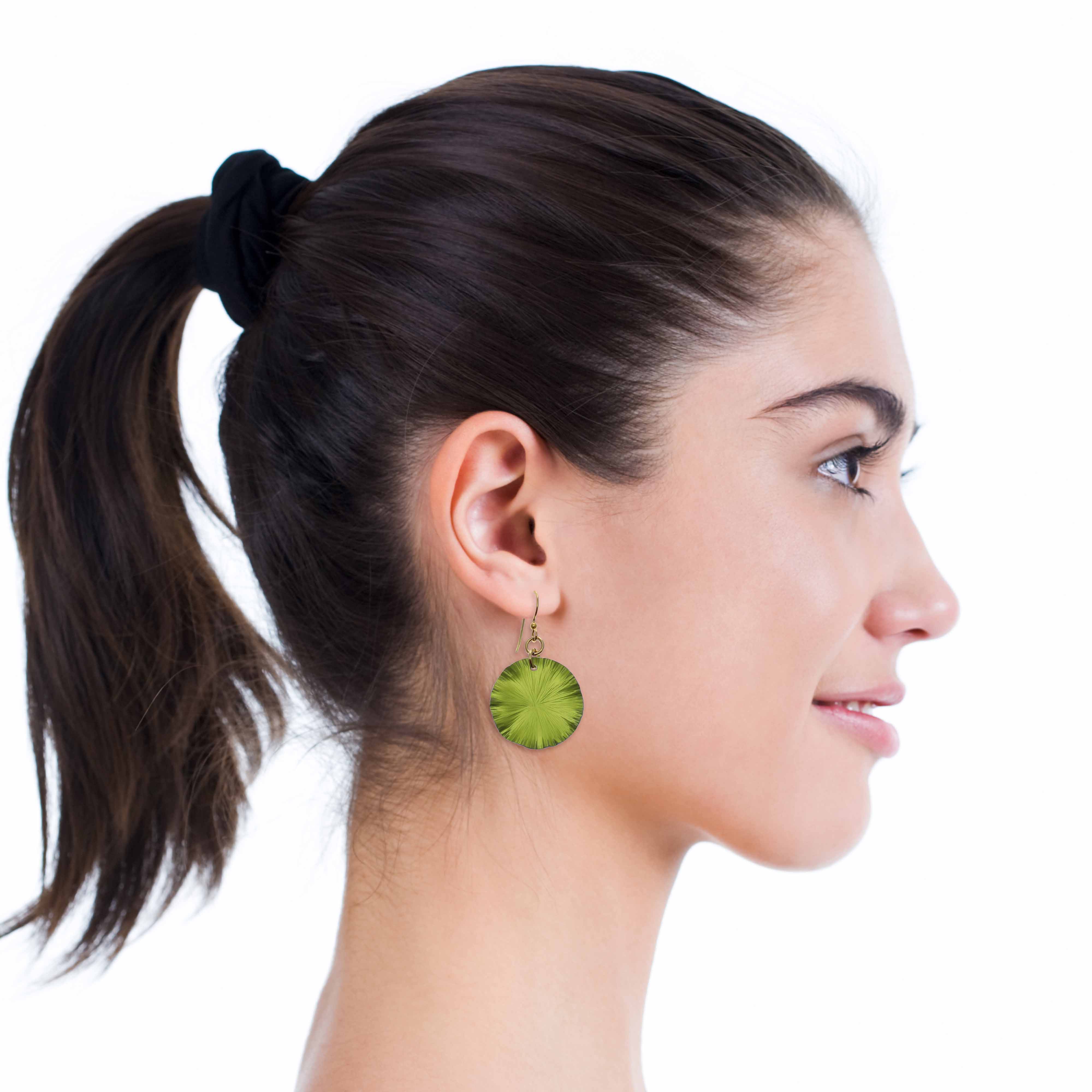 Small Sour Candy Apple Anodized Lily Pad Leaf Drop Earrings - Dainty Botanical Jewelry for Women - Perfect for Casual Wear, Parties & Gift Giving