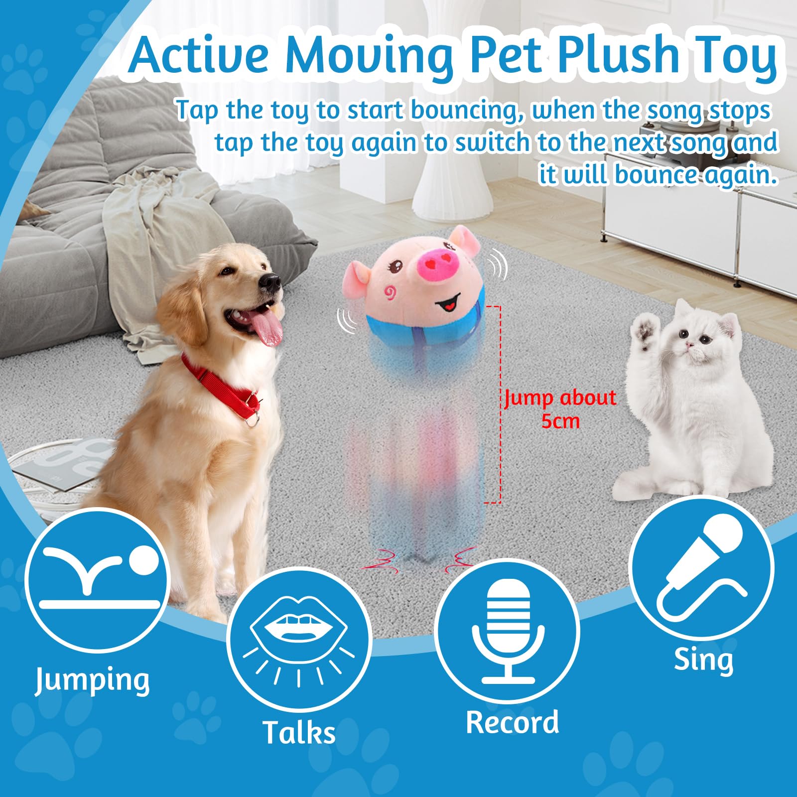 Interactive Electronic Moving & Talking Dog Toy - Shake, Bounce & Dance Plush for Dogs & Cats | Washable Pet Toy for Boredom Relief, Active Play & Training | Perfect for Indoor Fun, Gifts & Playtime Stimulation