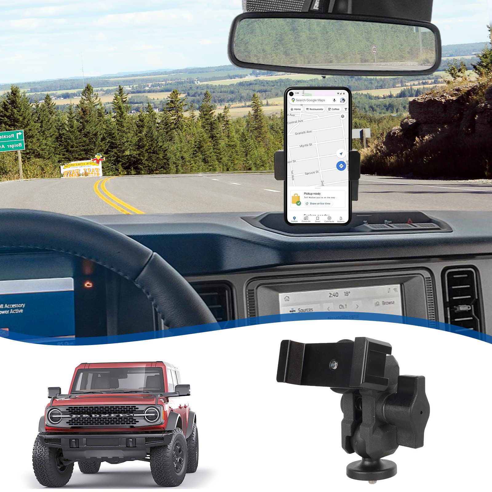 Premium Aluminum Alloy Dashboard Phone Mount Holder for Ford Bronco 2021-2023 - Anti-Shake Car Phone Stabilizer with Custom Adjustable Angle - Perfect for GPS Navigation & Hands-Free Driving (Not Compatible with Bronco Sport)