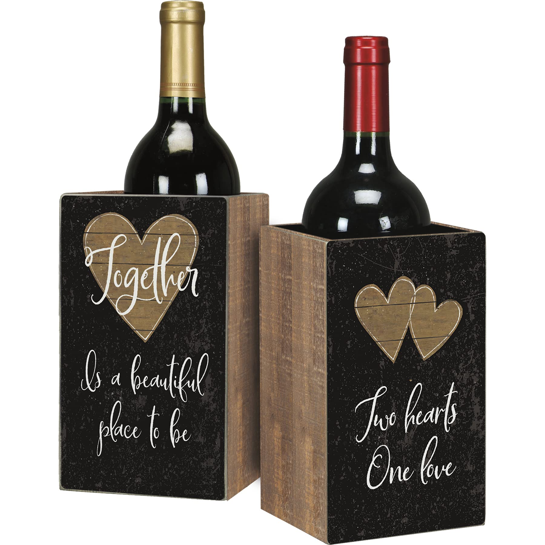 Primitives By Kathy Single Wine Box - Together is A Beautiful Place | Rustic Wooden Wine Gift Box for Couples | Perfect for Anniversary, Wedding, Valentine's Day Gifts & Home Decor