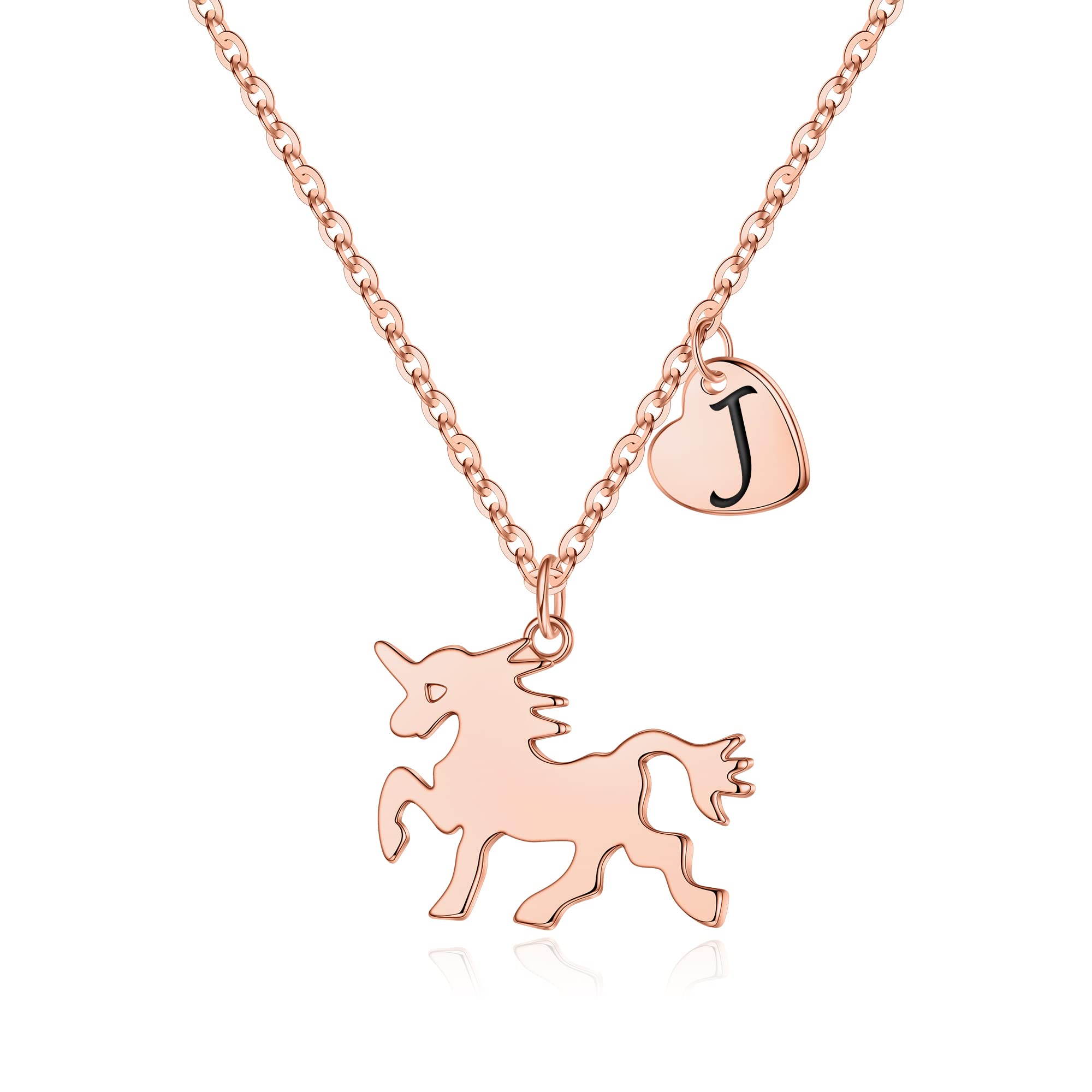 Rose Gold Plated Unicorn Necklace for Girls - Heart Initial Pendant Jewelry, Unicorn Gifts for Teen Girls & Women - Perfect for Birthdays, Valentine's Day & Special Occasions
