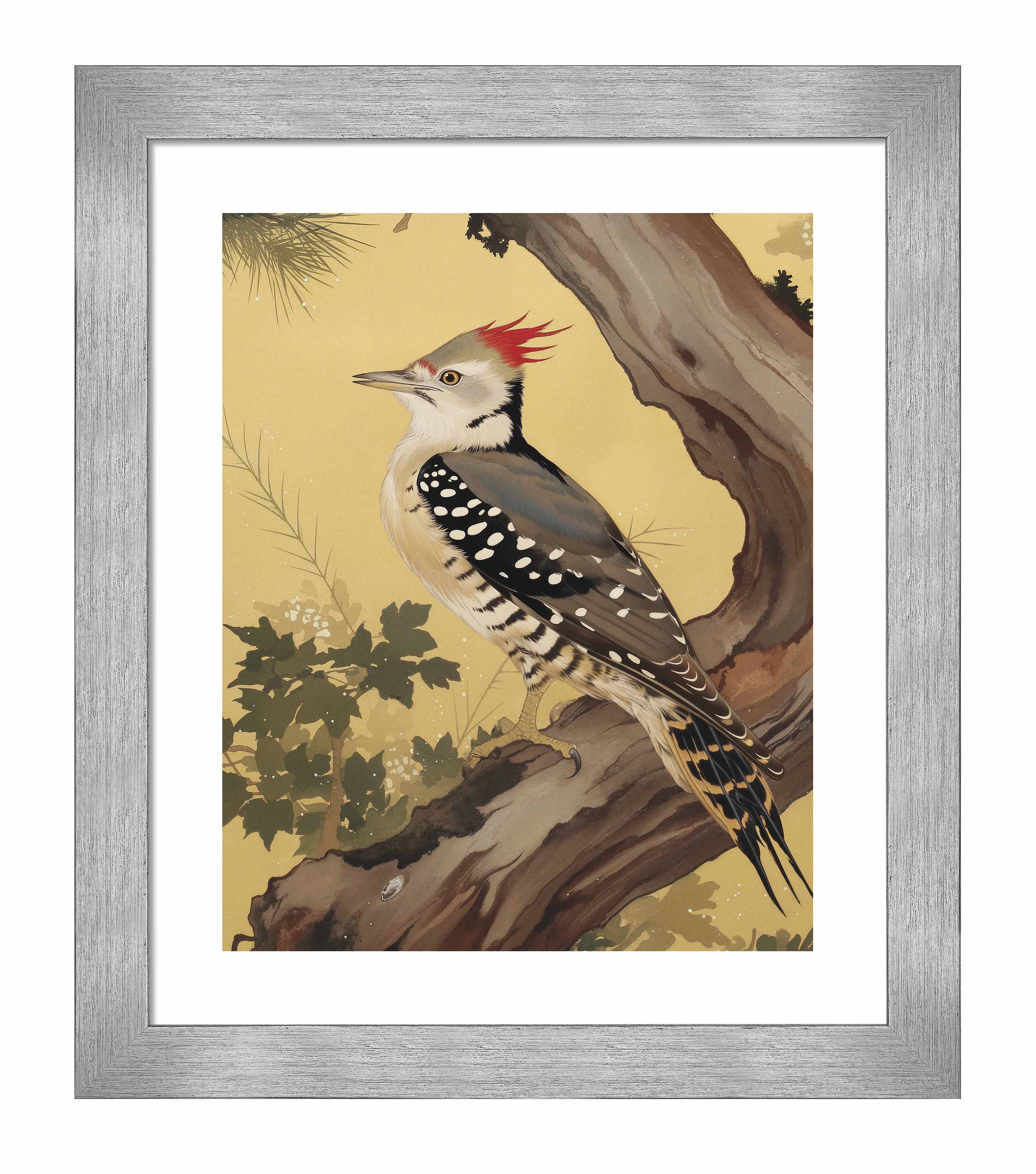 Echoes of the Forest Woodpecker in Pine Haven - Nature Inspired Wall Art Prints for Home & Office Decor | Wildlife Bird Painting for Living Room, Bedroom, or Study