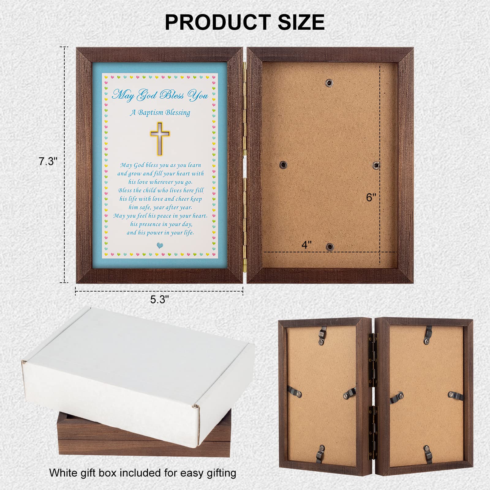 Yakucho Baptism Gifts for Boys - Christening Picture Frame with Blessing Card, Holds 4x6 Inch Photo - Perfect Baby Boy Baptism Keepsake for Christening Ceremony, First Communion & Religious Milestones