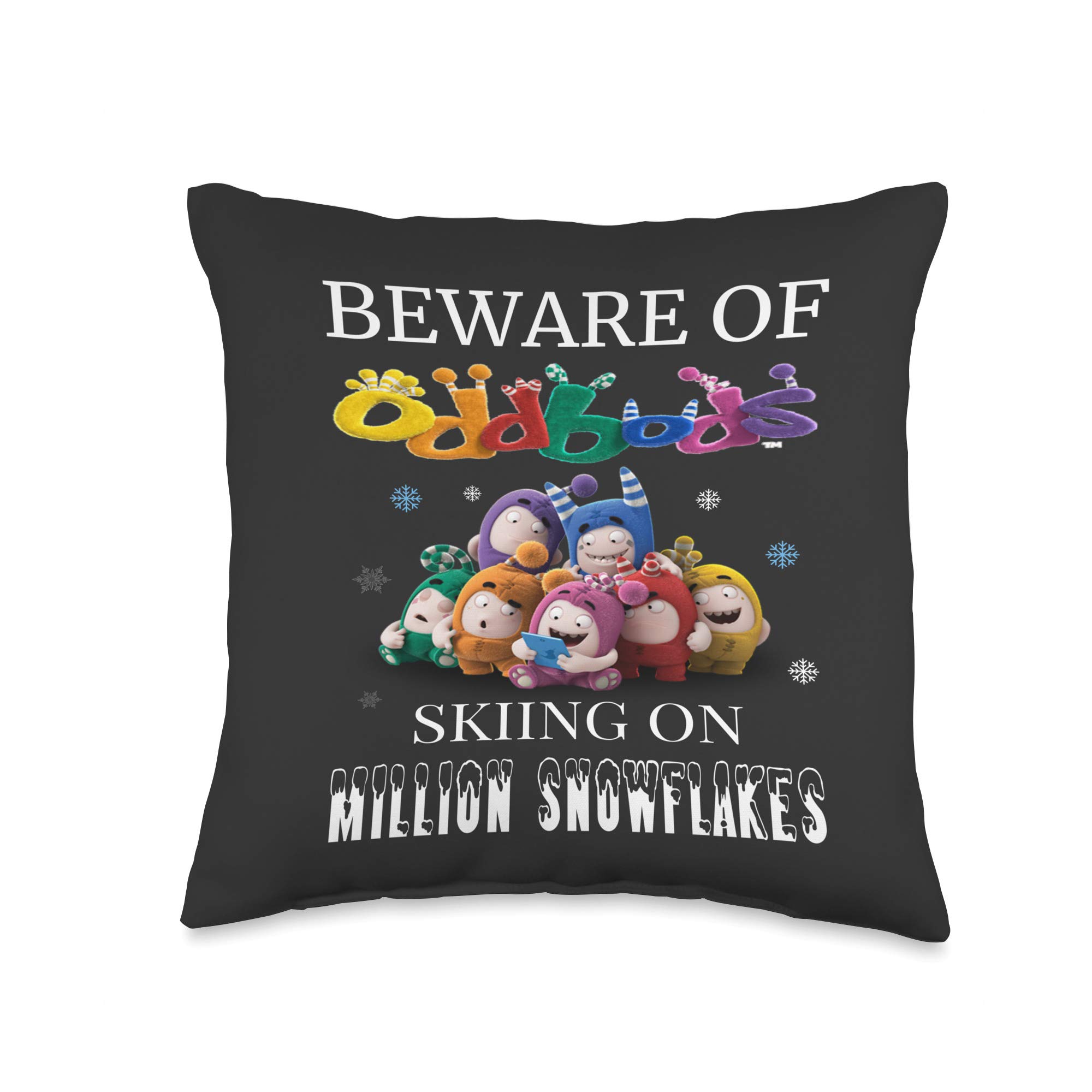Oddbods Skiing T-Shirt - Cute 'Beware of The Snowflakes' Graphic Tee & 16x16 Multicolor Throw Pillow Set | Perfect for Winter Decor, Gifts & Kids Room Accessories