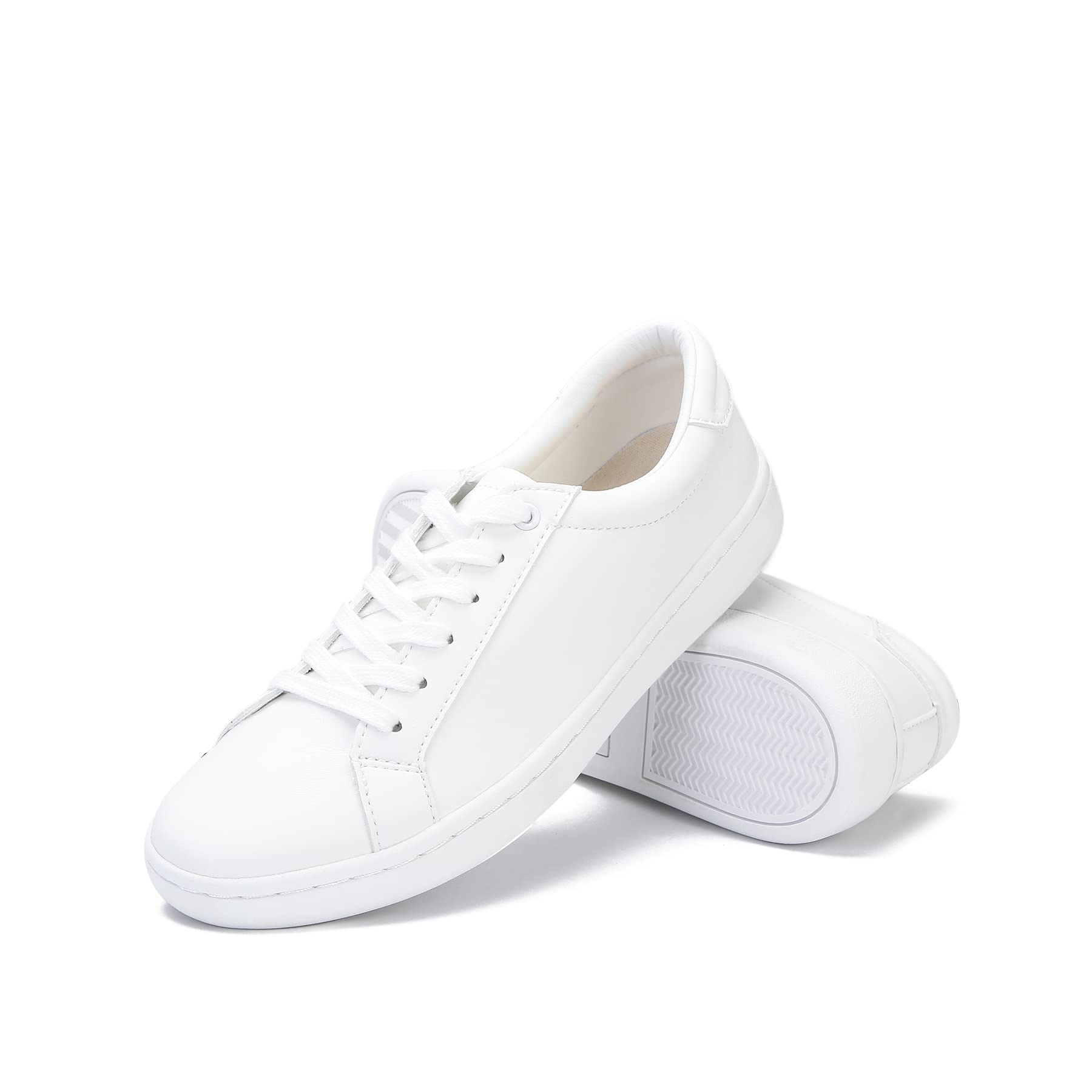 Non-Slip White Women's Fashion Sneakers - Microfiber Leather Walking Shoes with Memory Foam for Comfort | Perfect for Work, Gym & Casual Wear