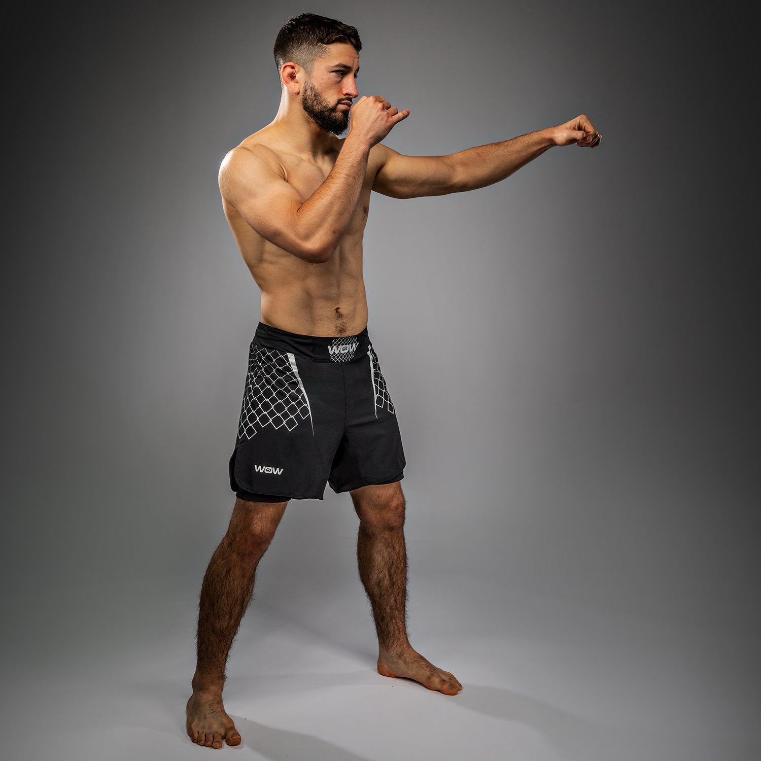 Venum x WOW FC Men's MMA Fight Shorts - Black/Silver Grey - Lightweight & Breathable for Training & Competition