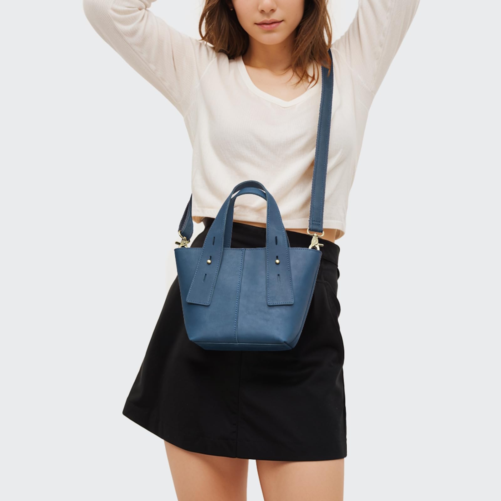 S-ZONE Women's Leather Crossbody Bag - Mini Tote Purse Small Satchel with Adjustable Strap | Top Handle Handbag for Daily Use, Travel & Shopping