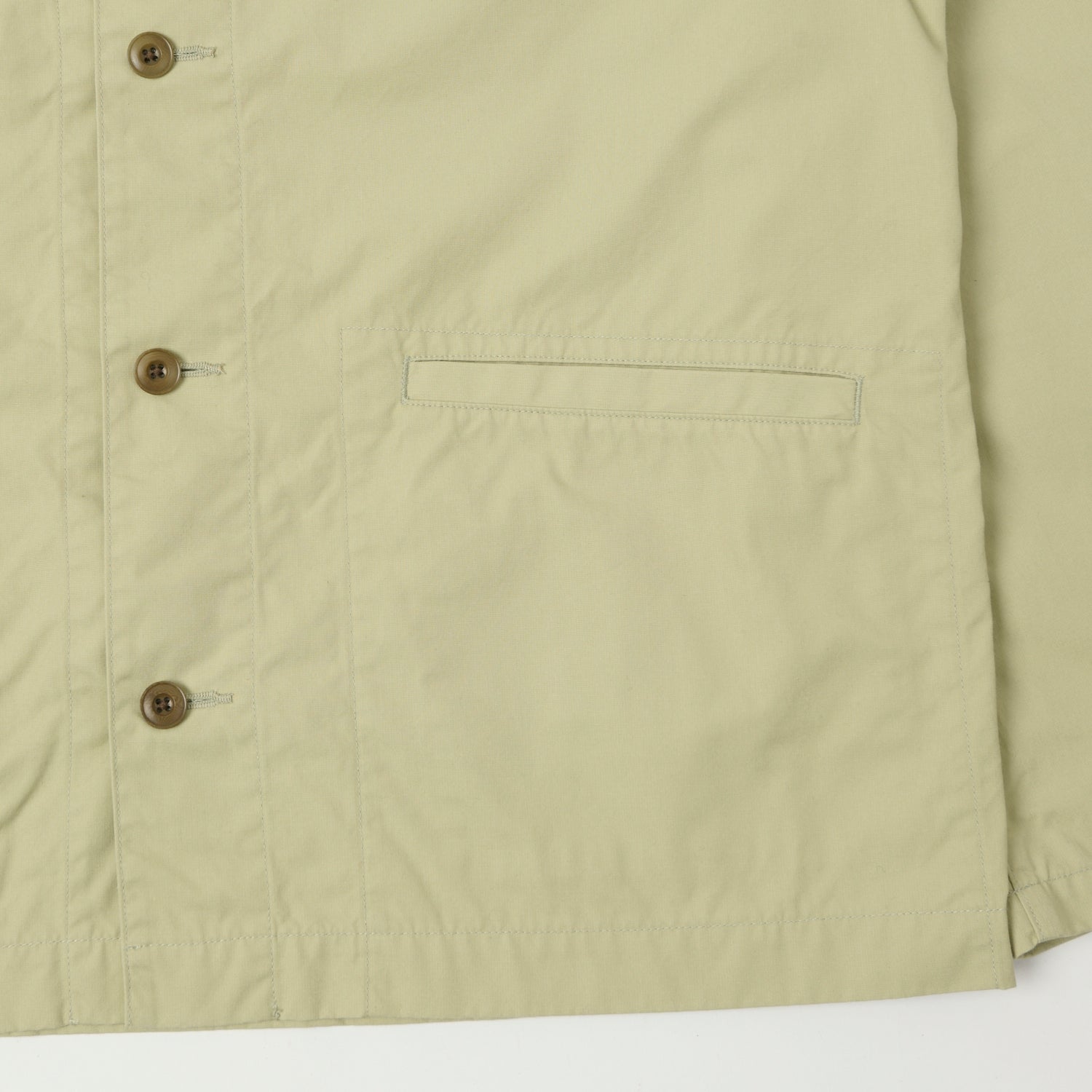 Nanamica Band Collar Shirt Jacket for Men - Light Green Outdoor Casual Wear | Spring & Fall Layering Essential