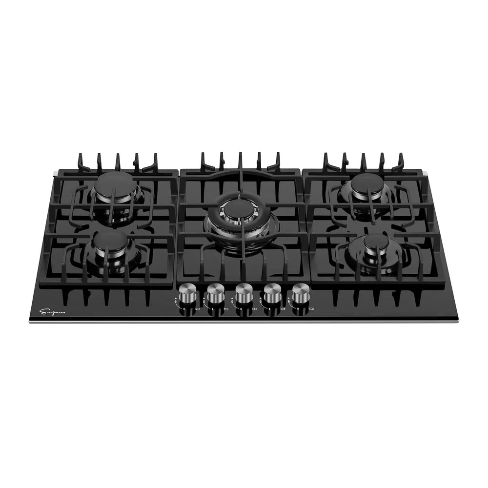 Empava 30-Inch Built-In Gas Cooktop with 5 Italian SABAF Burners - NG/LP Convertible, Black Tempered Glass - Perfect for Modern Kitchens & Professional Cooking