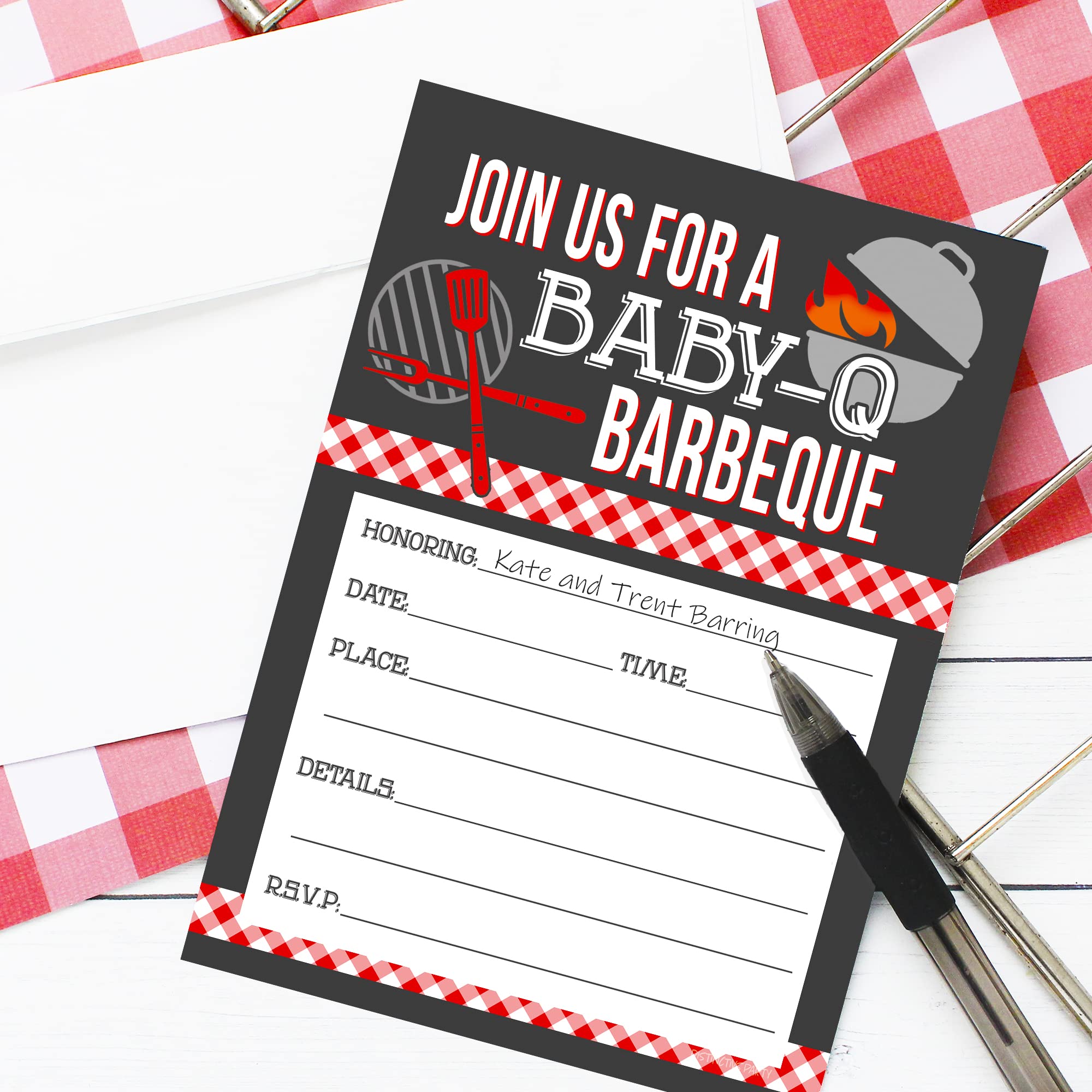 Distinctivs Baby-Q Barbecue Baby Shower Invitations - 10 Pack Outdoor Cookout Theme Cards for BBQ Themed Parties, Gender Reveals & Backyard Celebrations