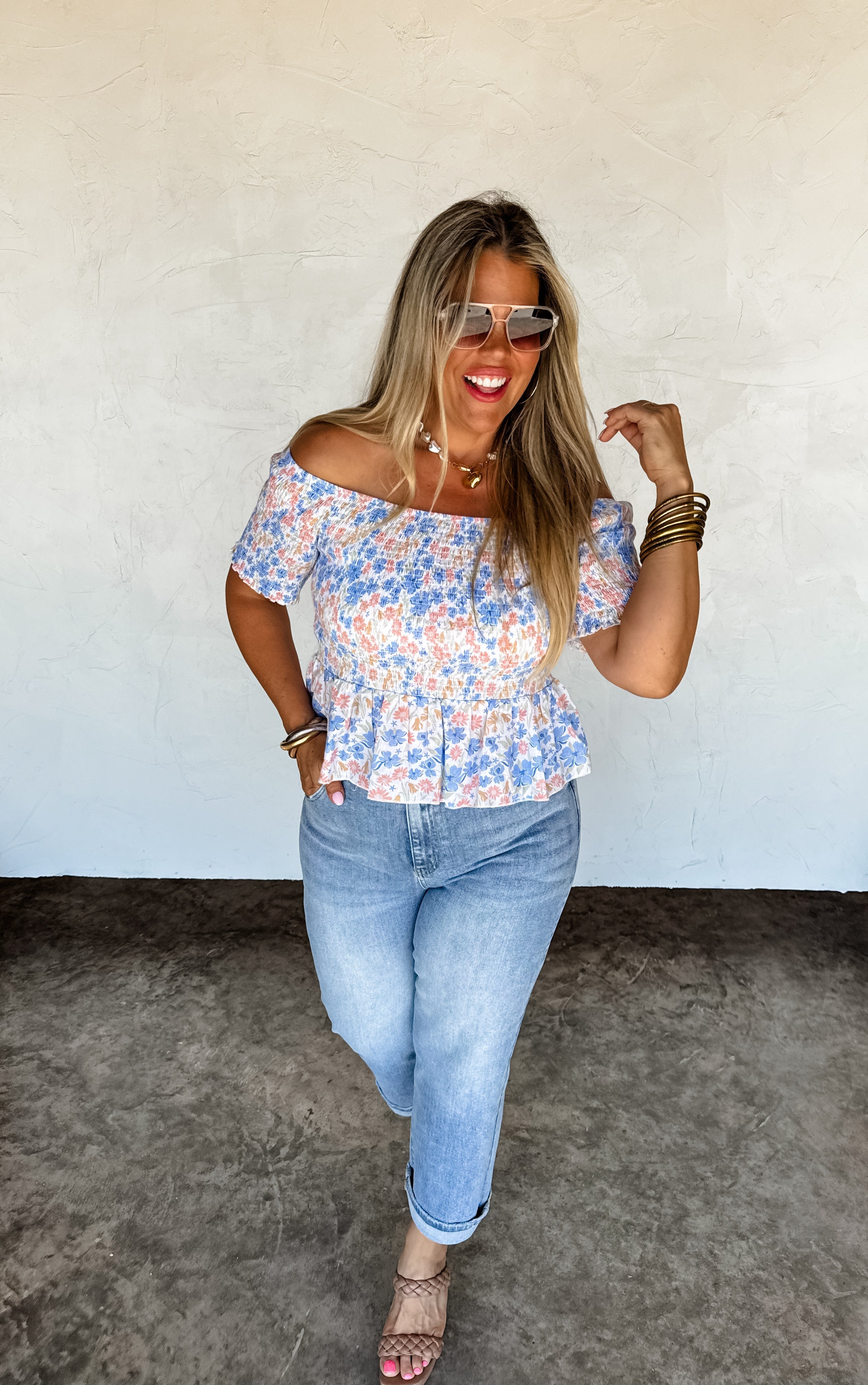 Essie Floral Smocked Top Women's Blouse - Elegant Ruffled Sleeves & Floral Print - Perfect for Spring Outfits, Date Nights & Summer Vacations