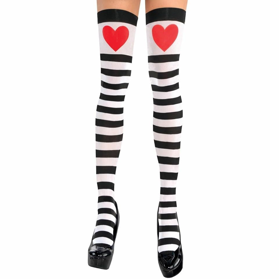 Sexy Red Heart Striped Thigh High Stockings for Women - Fancy Dress Costume Accessory - Perfect for Valentine's Day, Cosplay, and Party Outfits