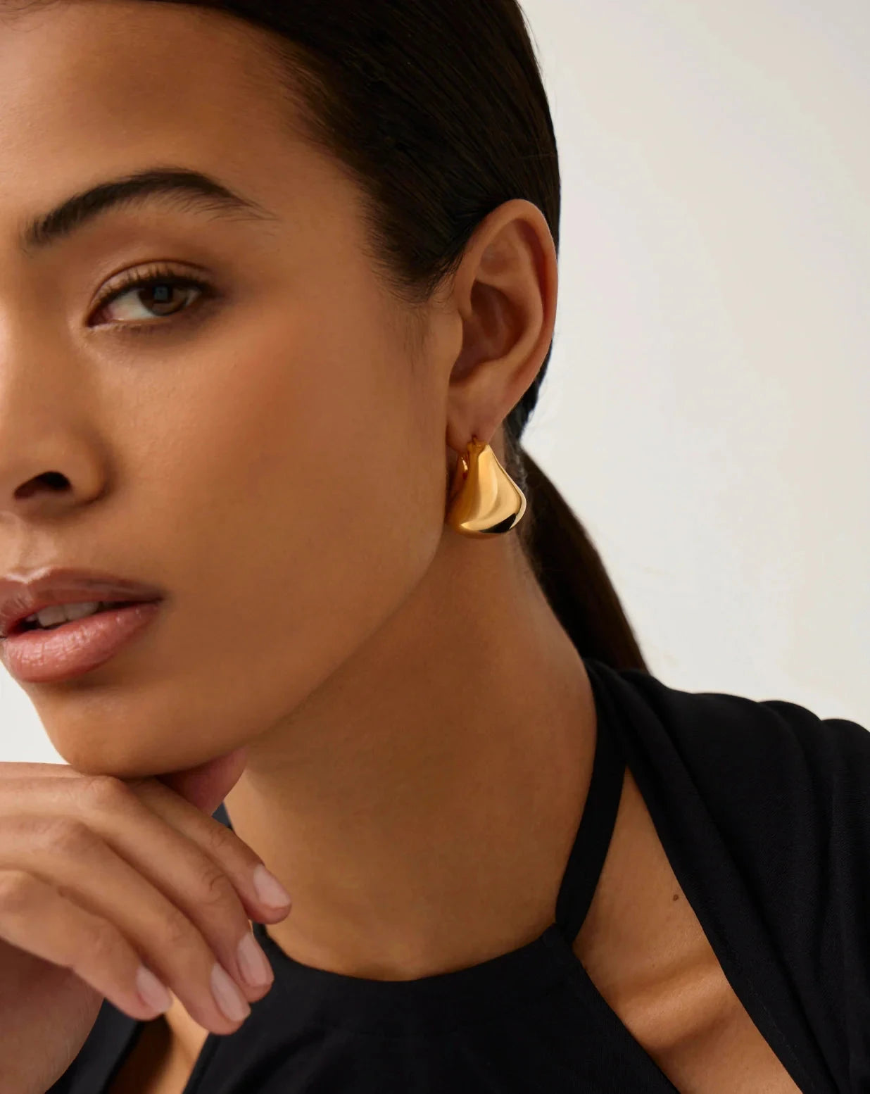Stylish Sculptural Chubby Dome Medium Hoop Earrings - 18k Gold Plated for Women | Trendy Statement Jewelry for Parties, Weddings & Everyday Wear