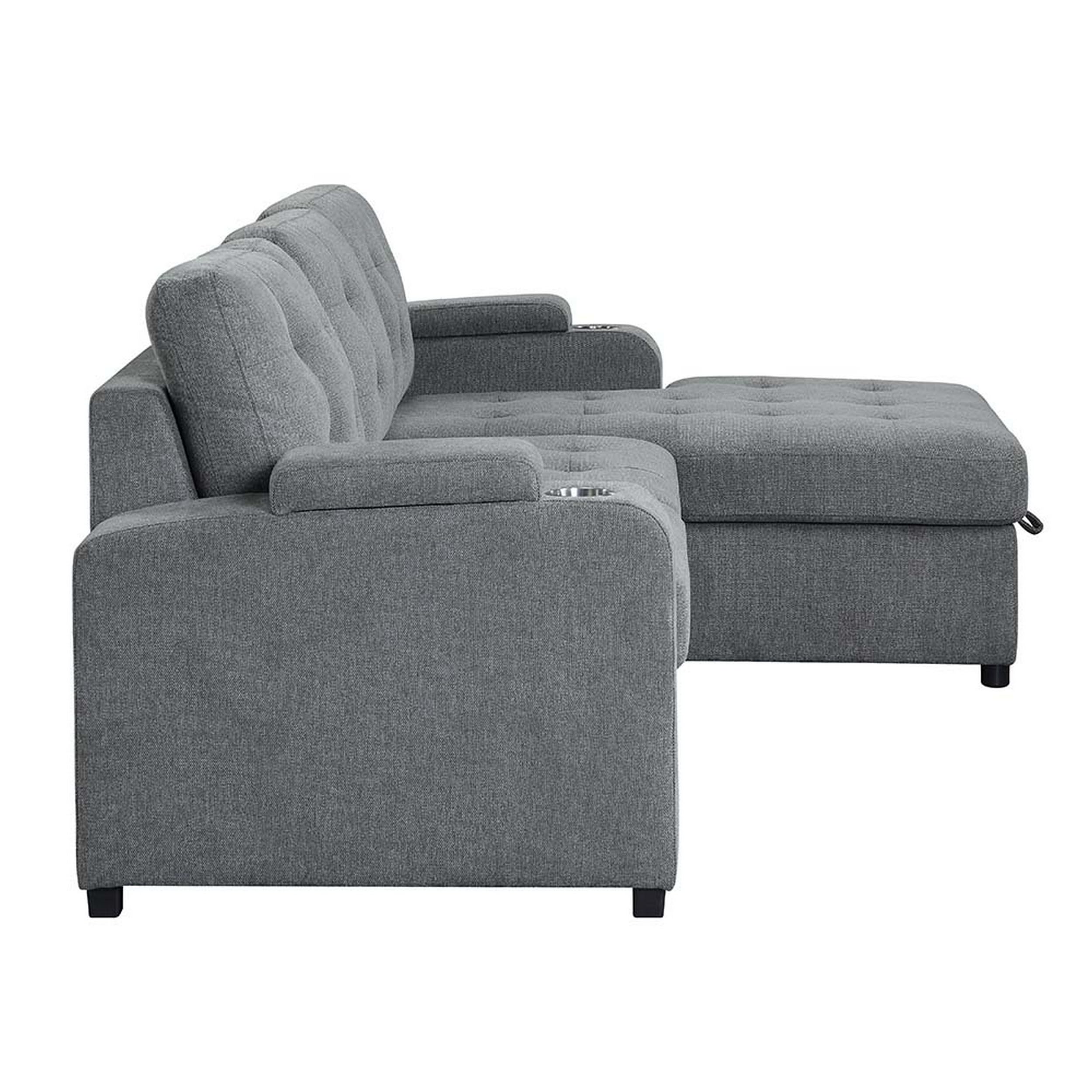Benjara 99 Inch Sectional Sofa with Storage Chaise & Pull Out Bed - Gray Fabric Upholstered Convertible Sleeper Sofa for Small Spaces | Perfect for Apartments, Living Rooms & Guest Rooms