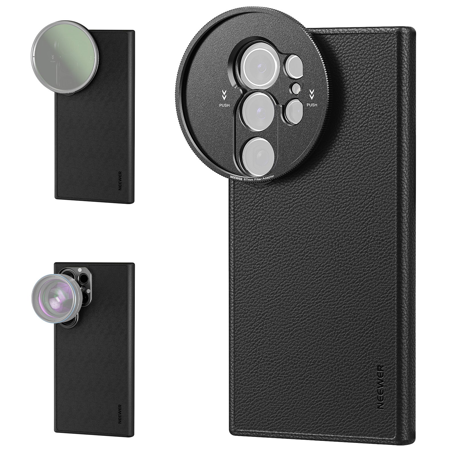 NEEWER PA092 Black Protective Case for Samsung Galaxy S25 Ultra with 17mm/67mm Lens Adapters - Perfect for Photography, Travel & Outdoor Adventures