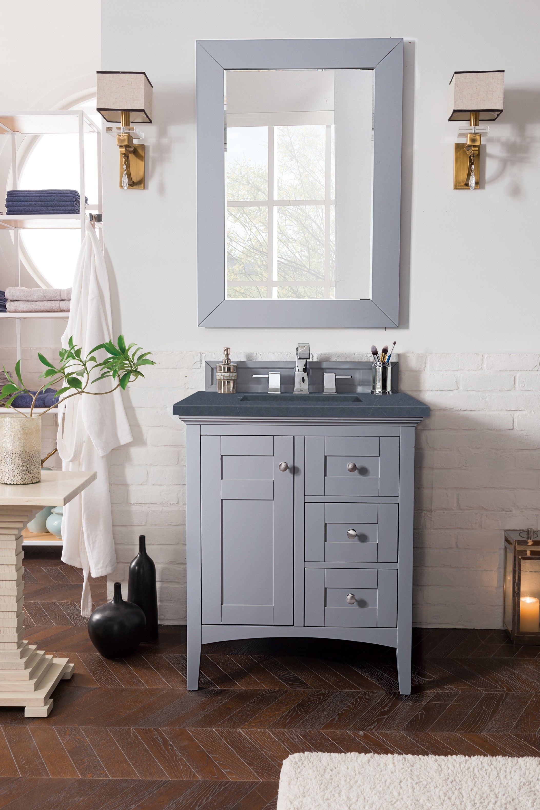 Palisades 30 Inch Single Bathroom Vanity with Charcoal Soapstone Quartz Top - Silver Gray Finish for Modern Home Decor | Perfect for Small Bathrooms & Powder Rooms