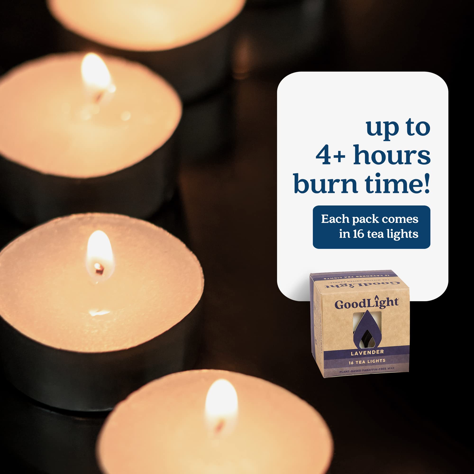 GoodLight Paraffin-Free Scented Tea Light Candles - All Natural, Clean Burning 4-Hour Candles (Lavender, 16 Pack) | Perfect for Relaxation, Aromatherapy, Home Decor & Romantic Ambiance