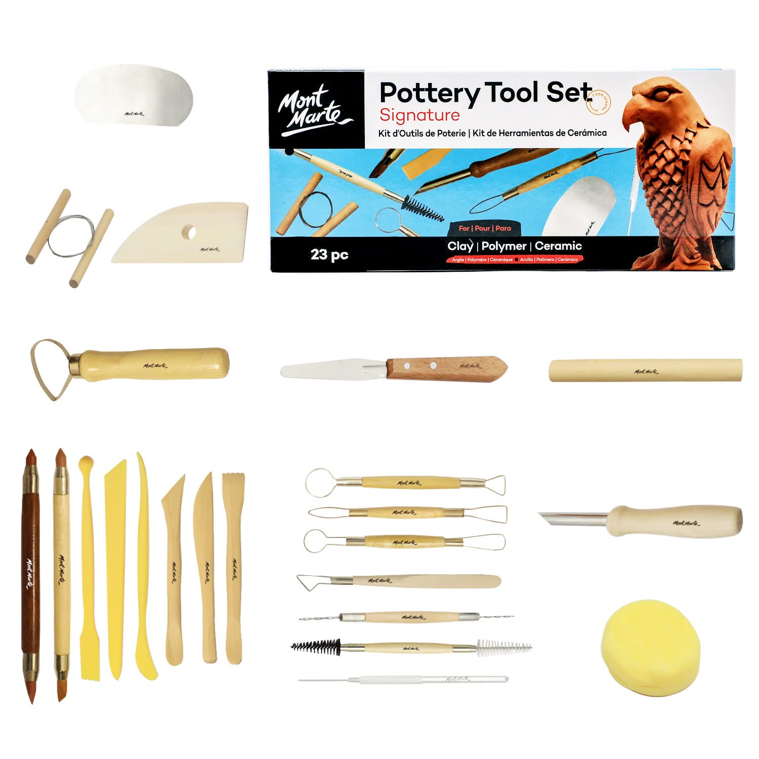Mont Marte 23-Piece Pottery Tool Set for Clay, Polymer & Ceramic Sculpting - Professional Ceramic Tools Kit for Pottery Making, Sculpting & Art Projects